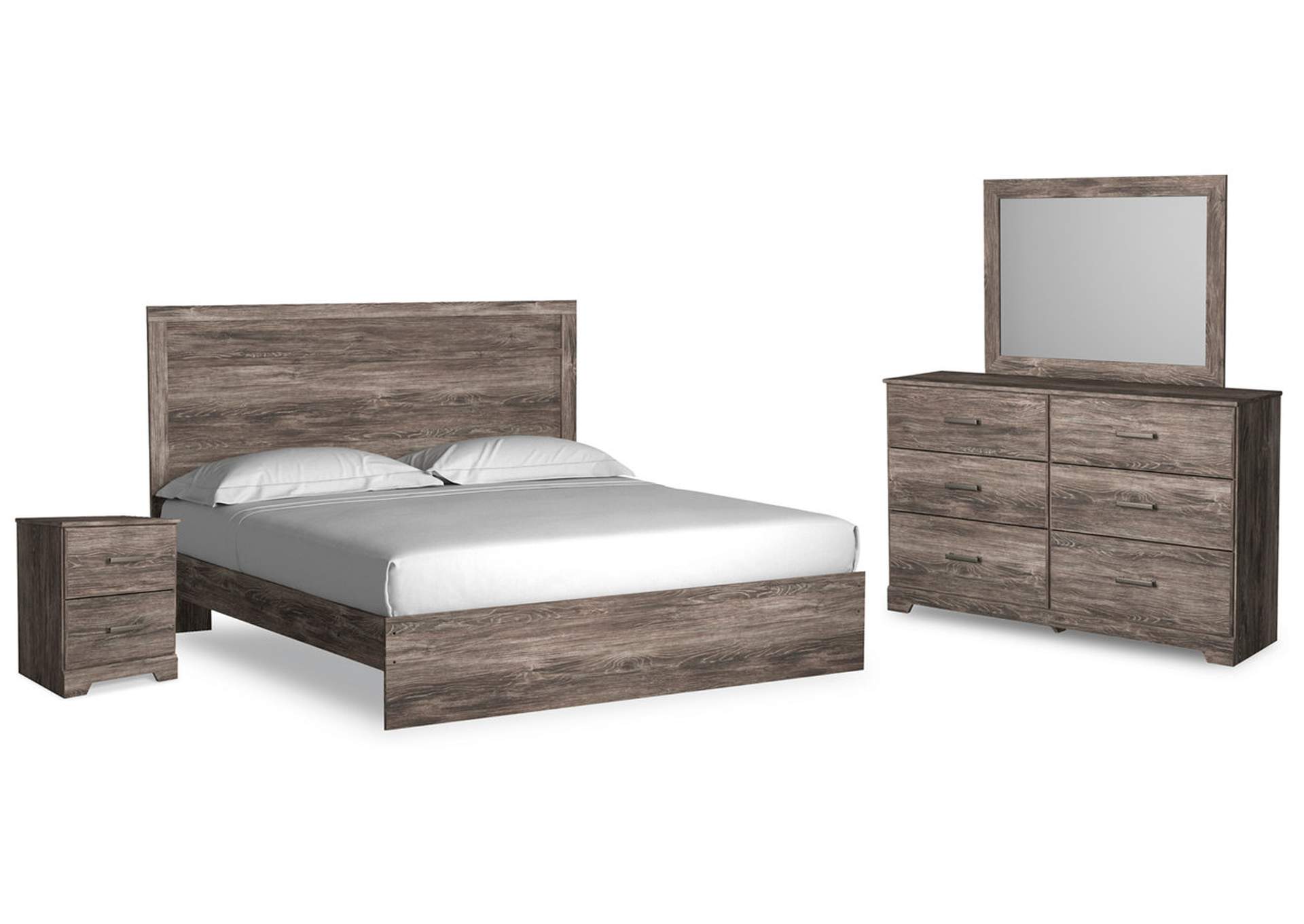 Ralinksi King Panel Bed with Mirrored Dresser and Nightstand,Signature Design By Ashley