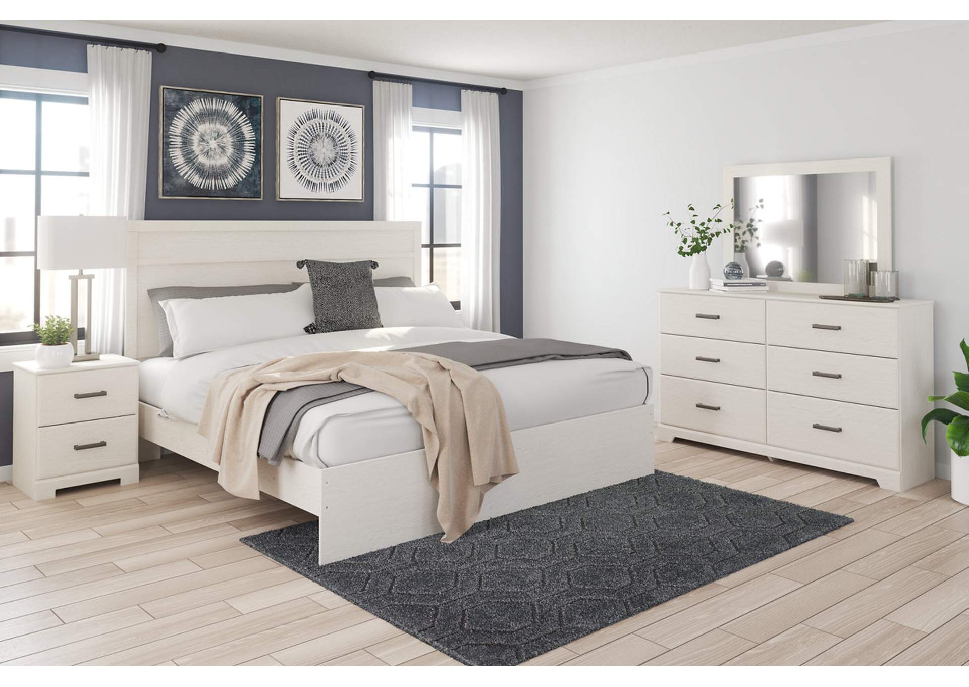Stelsie King Panel Bed with Mirrored Dresser and Nightstand,Signature Design By Ashley