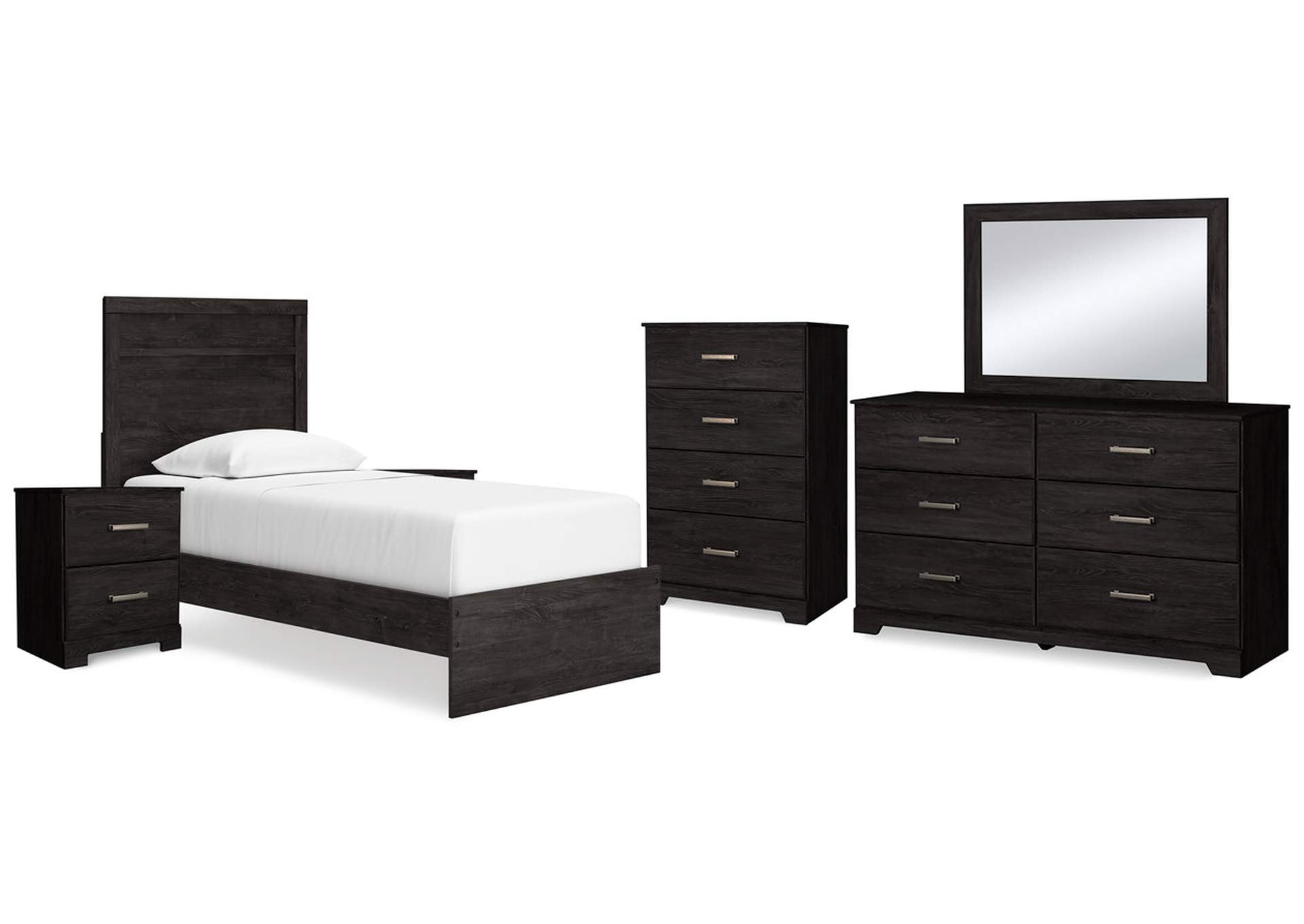 Belachime Twin Panel Bed with Mirrored Dresser, Chest and 2 Nightstands,Signature Design By Ashley