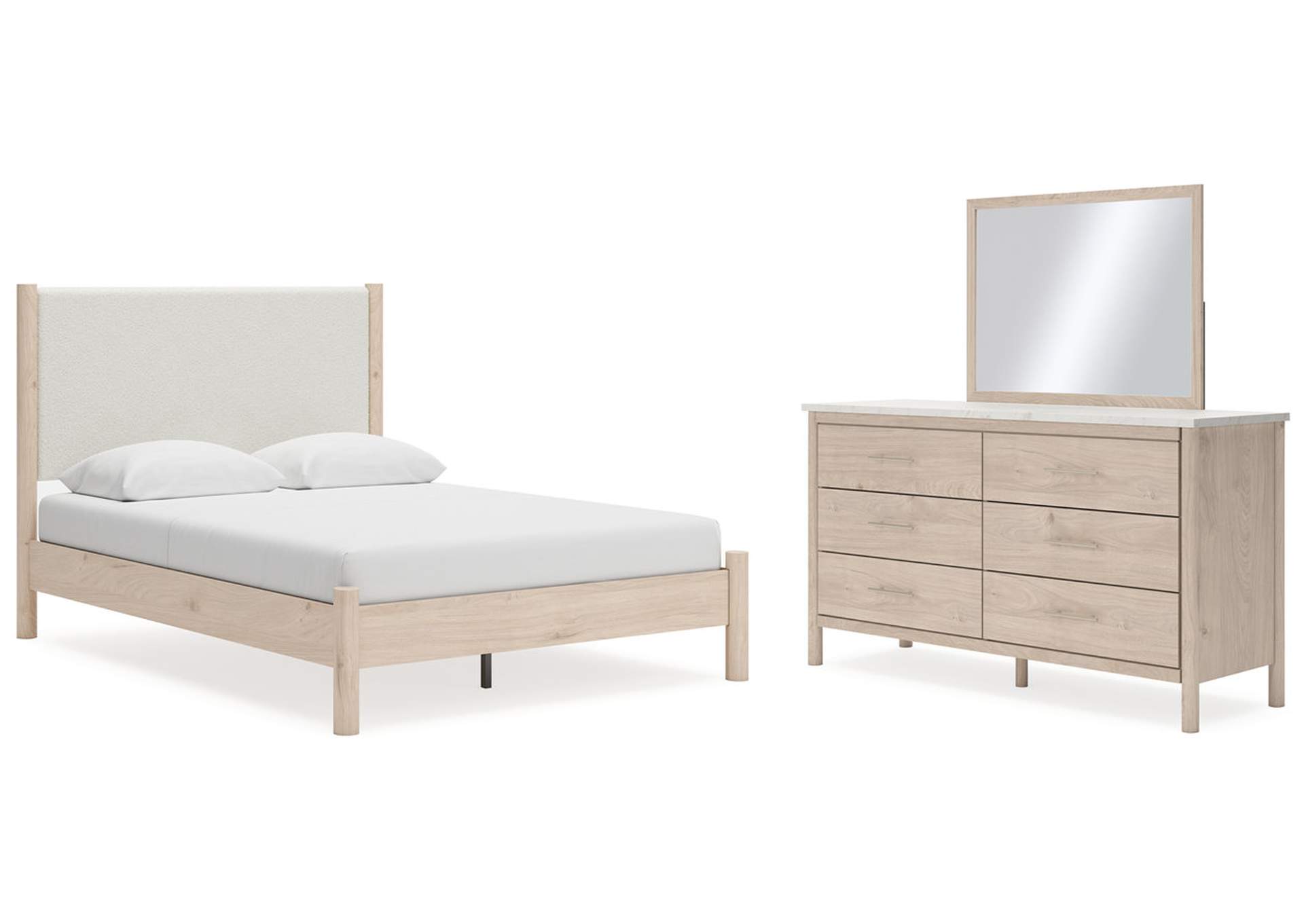 Cadmori Queen Upholstered Panel Bed with Mirrored Dresser,Signature Design By Ashley