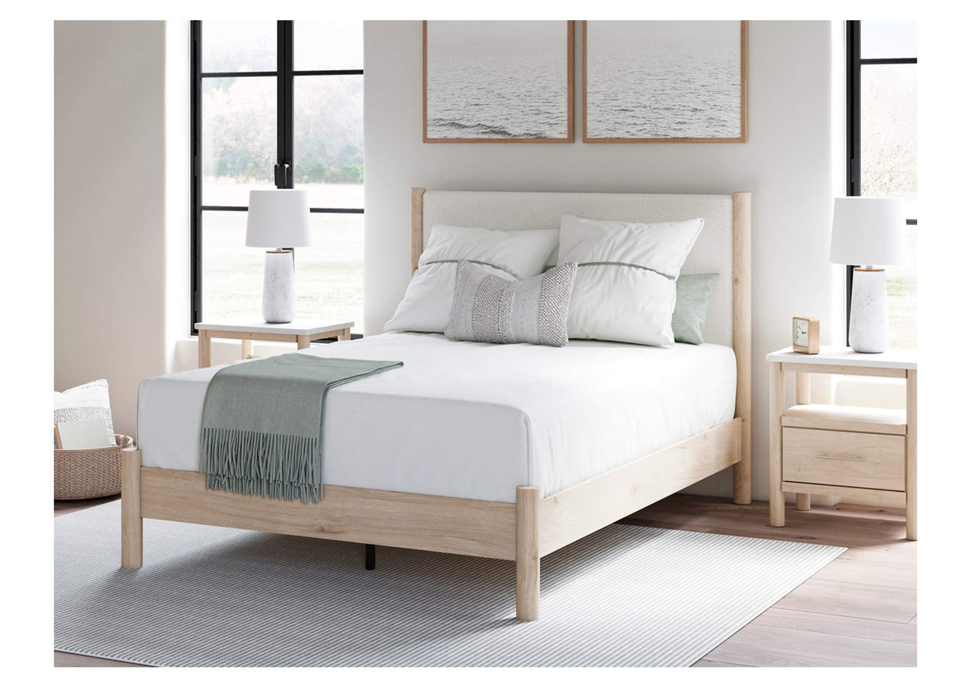 Cadmori Queen Upholstered Panel Bed with Mirrored Dresser,Signature Design By Ashley