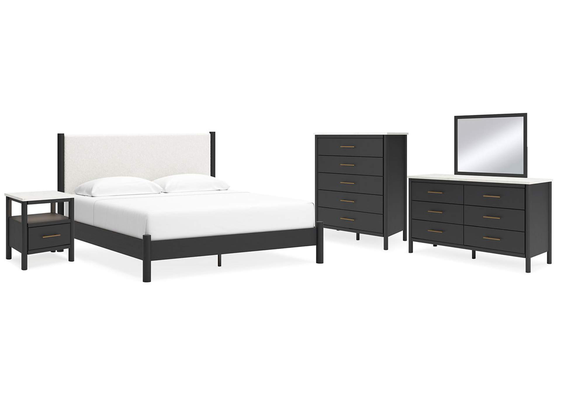 Cadmori King Upholstered Panel Bed with Mirrored Dresser, Chest and Nightstand,Signature Design By Ashley