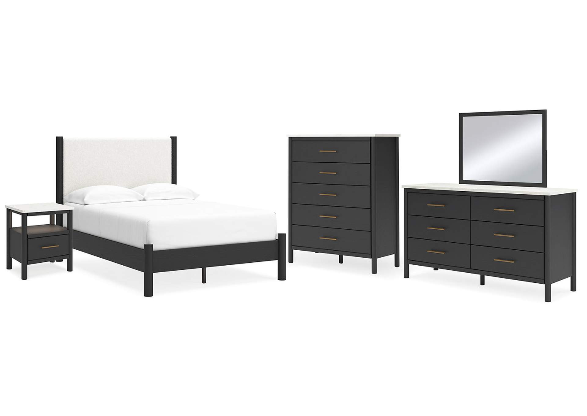 Cadmori Full Upholstered Panel Bed with Mirrored Dresser, Chest and Nightstand,Signature Design By Ashley