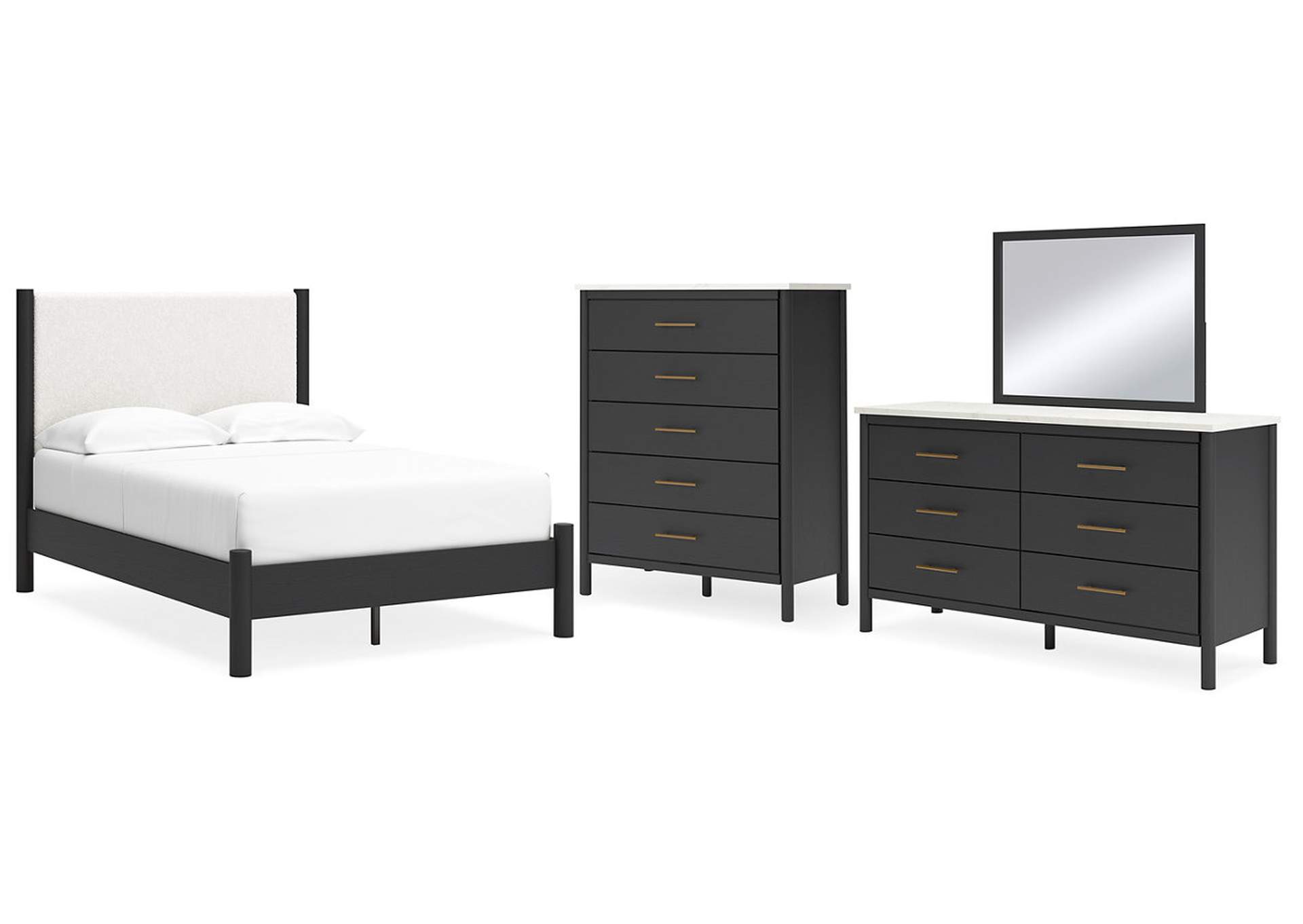 Cadmori Full Upholstered Panel Bed with Mirrored Dresser and Chest,Signature Design By Ashley