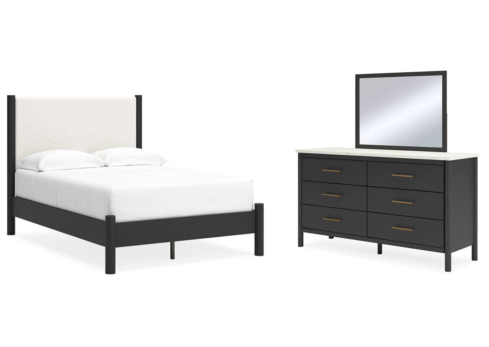 Cadmori Full Upholstered Panel Bed with Mirrored Dresser,Signature Design By Ashley