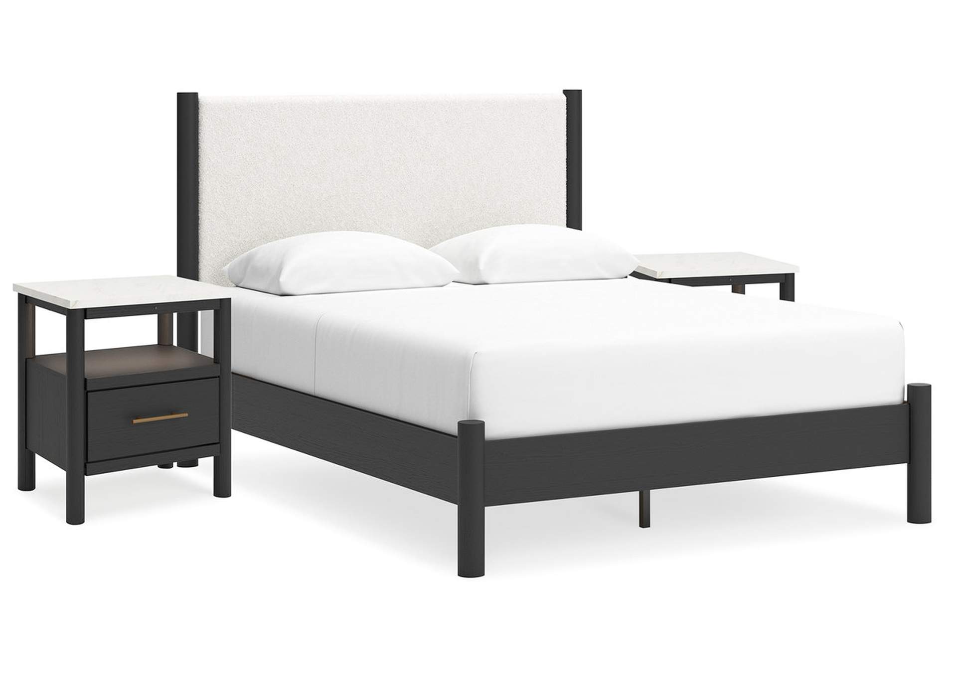 Cadmori Queen Upholstered Panel Bed with 2 Nightstands,Signature Design By Ashley