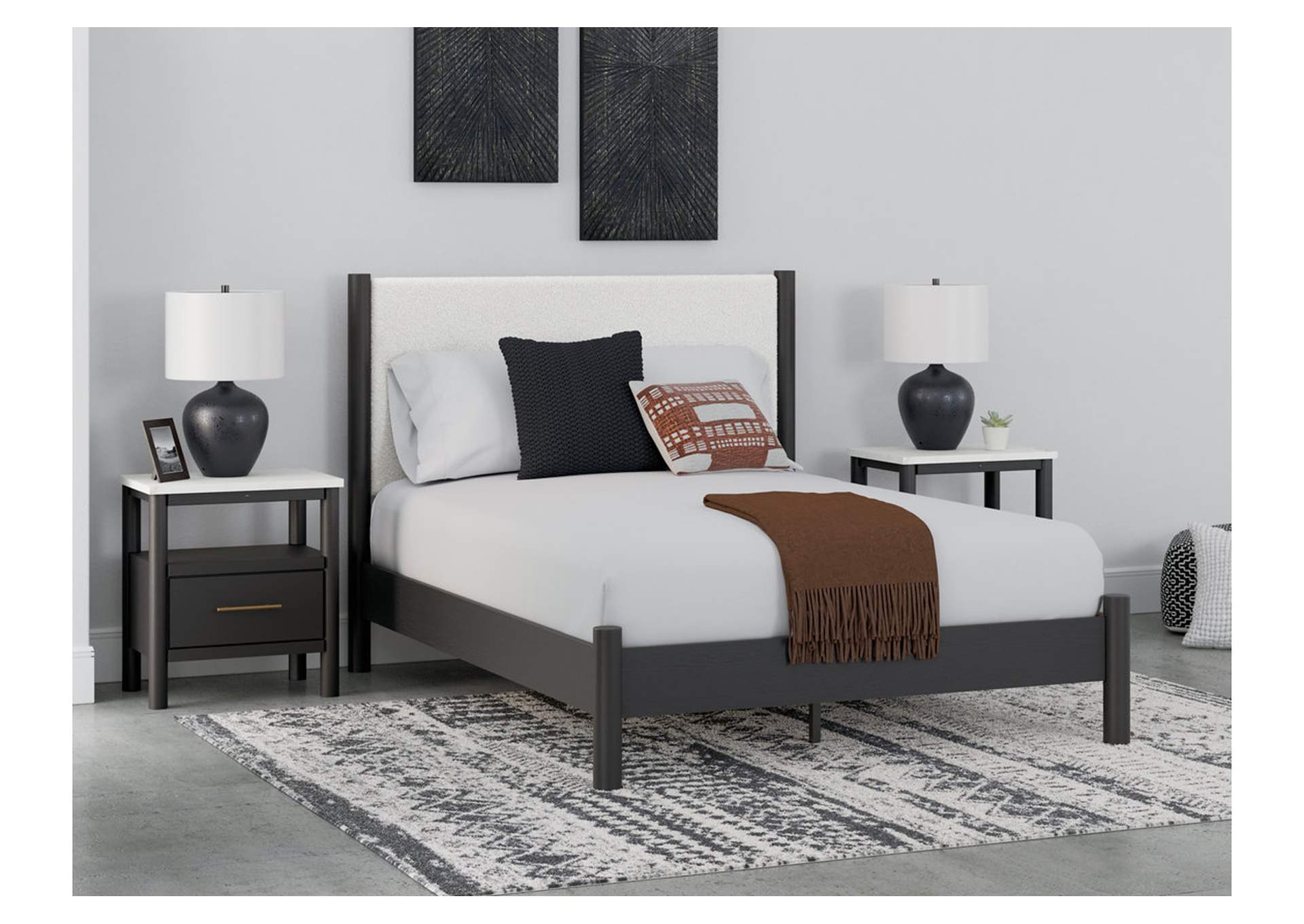 Cadmori Queen Upholstered Panel Bed with 2 Nightstands,Signature Design By Ashley