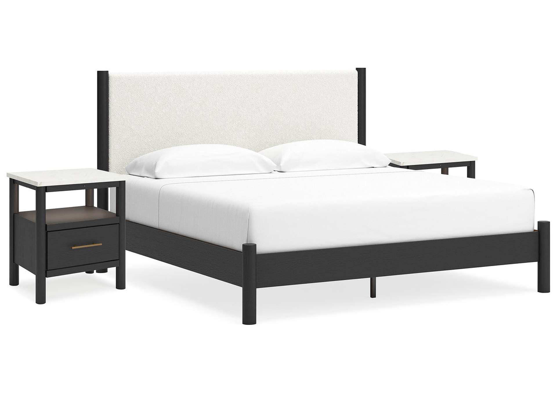 Cadmori King Upholstered Panel Bed with 2 Nightstands,Signature Design By Ashley