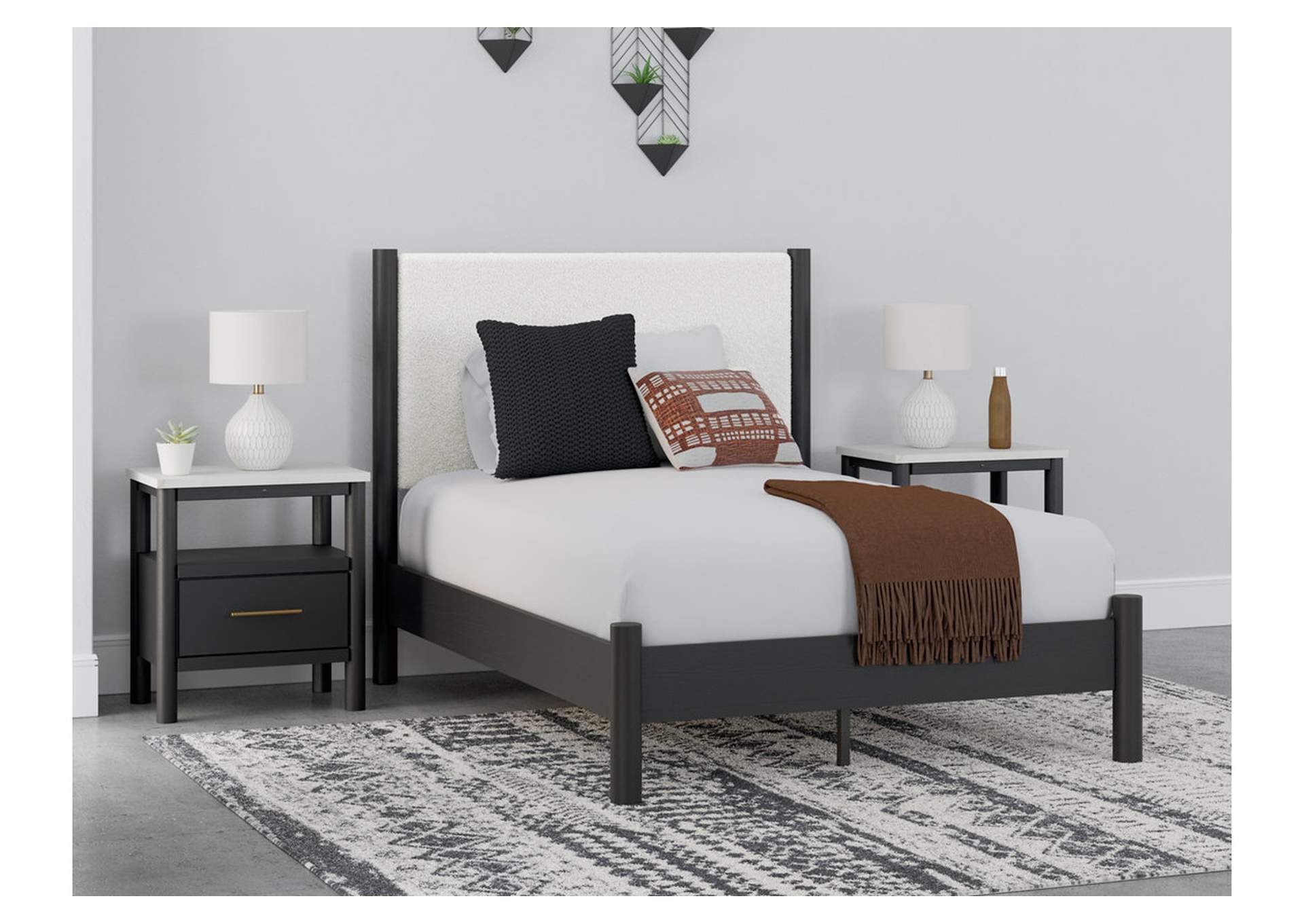 Cadmori Full Upholstered Panel Bed with Mirrored Dresser, Chest and Nightstand,Signature Design By Ashley