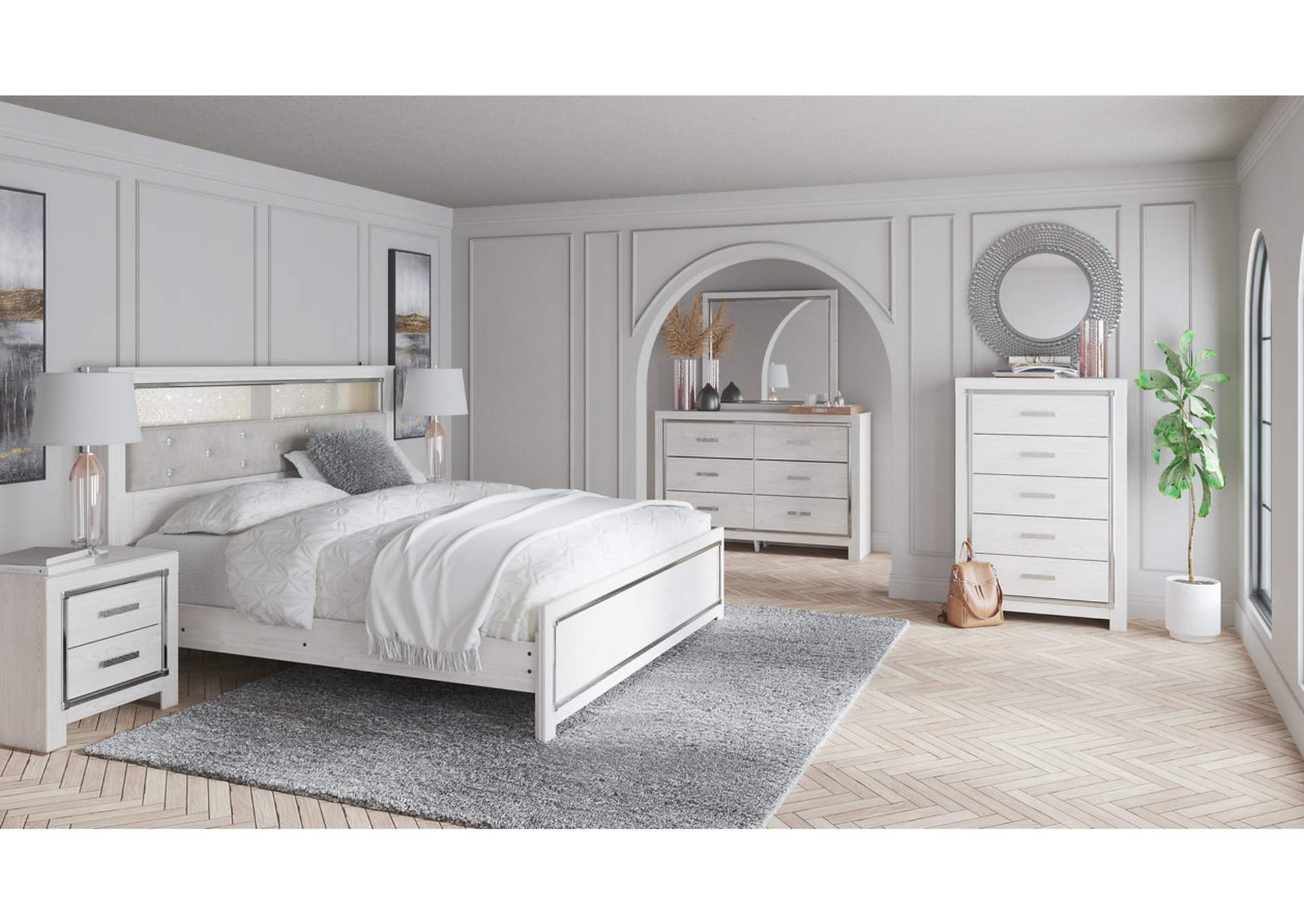 Altyra King Panel Bookcase Bed with Mirrored Dresser and 2 Nightstands,Signature Design By Ashley