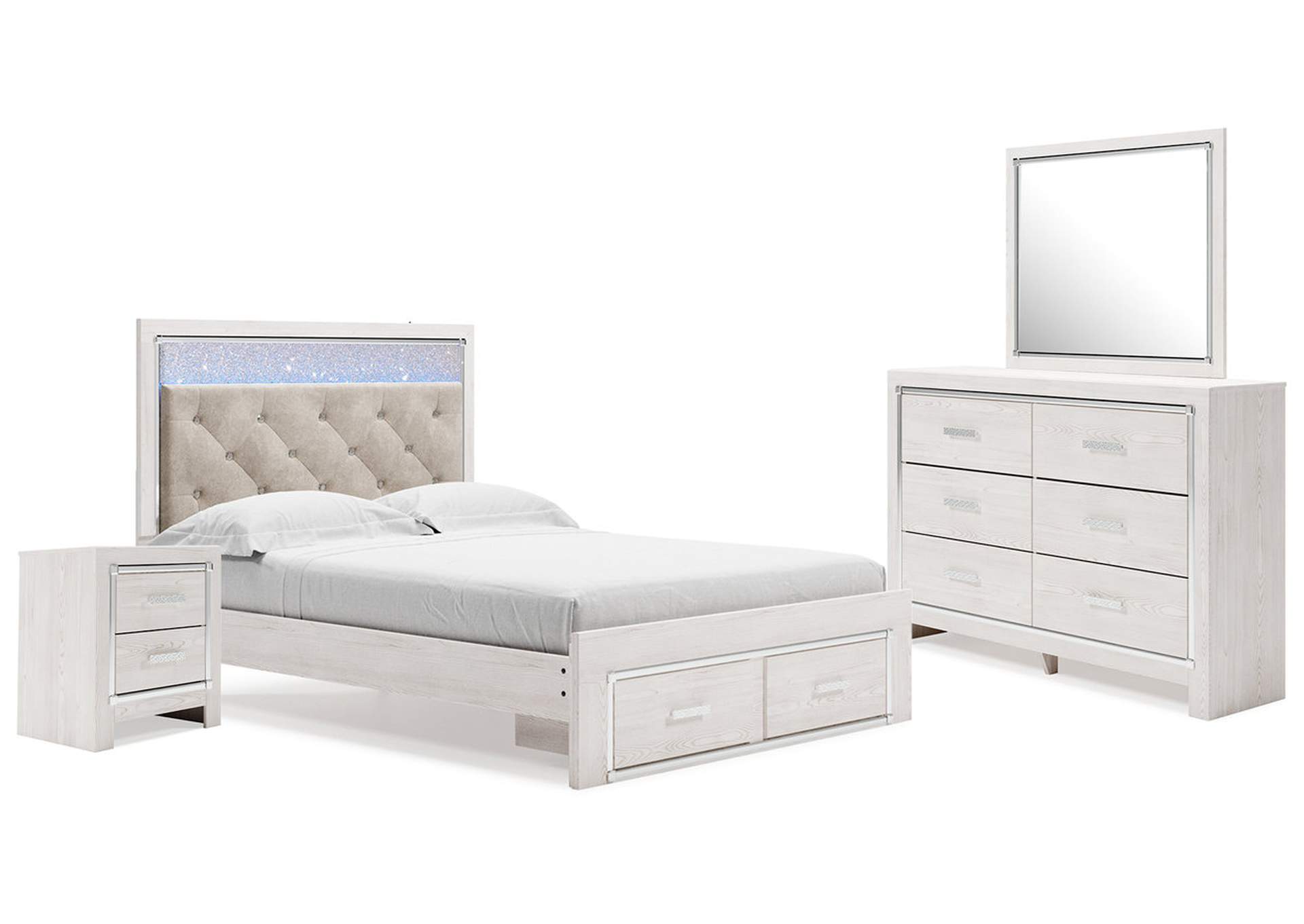 Altyra Queen Upholstered Storage Bed with Mirrored Dresser and Nightstand,Signature Design By Ashley