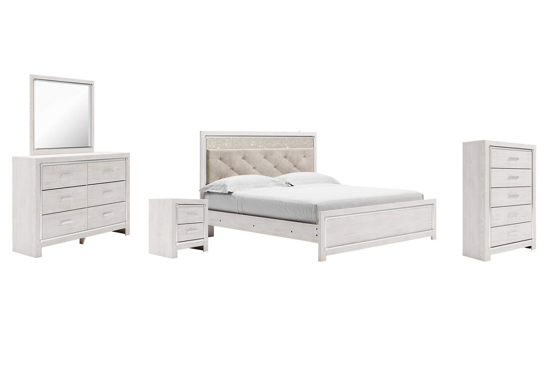 Altyra King Panel Bed with Mirrored Dresser, Chest and Nightstand,Signature Design By Ashley