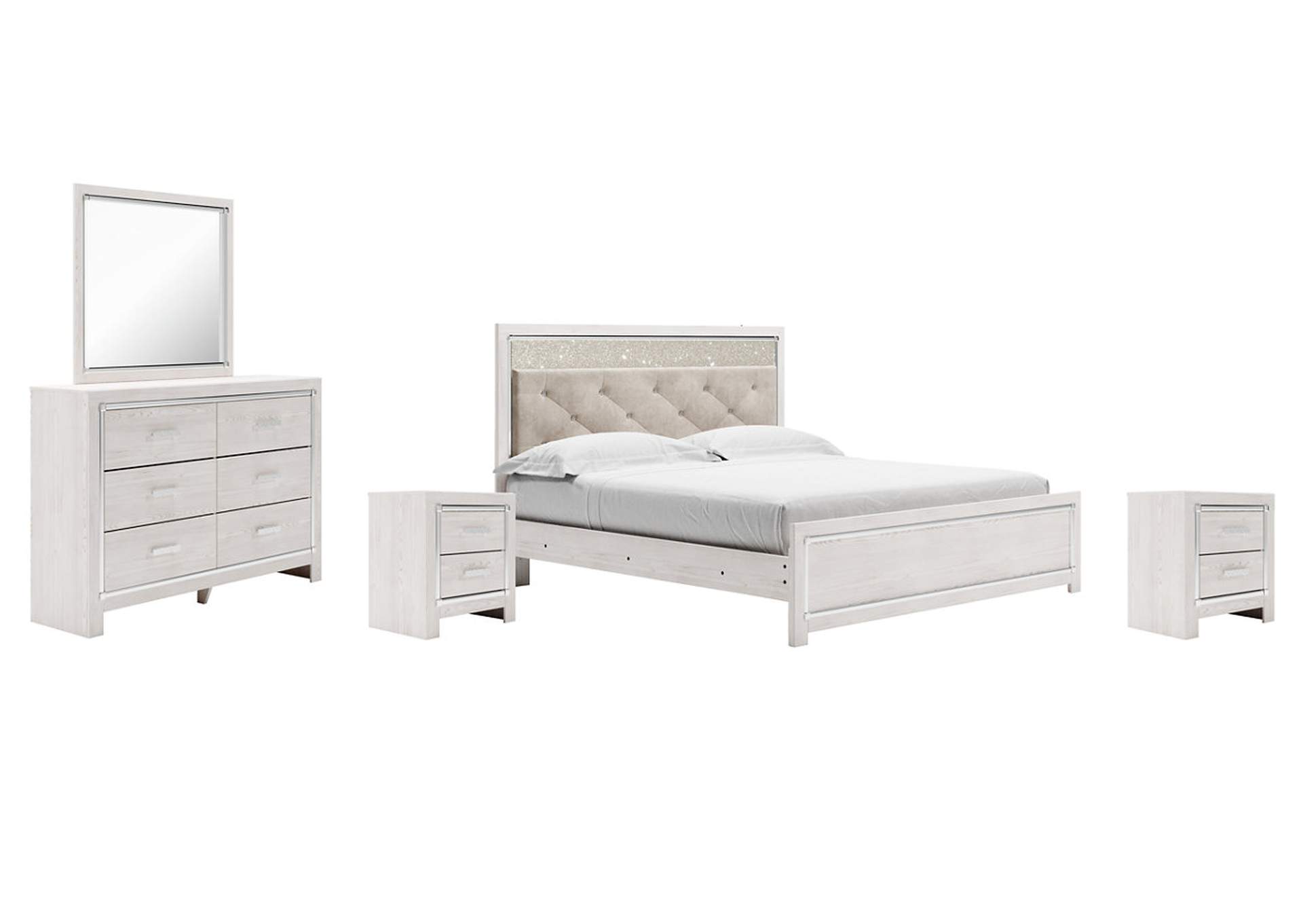 Altyra King Panel Bed with Mirrored Dresser and 2 Nightstands,Signature Design By Ashley