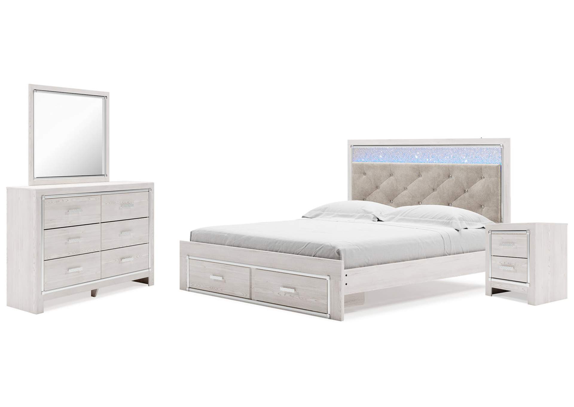 Altyra King Upholstered Storage Bed with Mirrored Dresser and Nightstand,Signature Design By Ashley