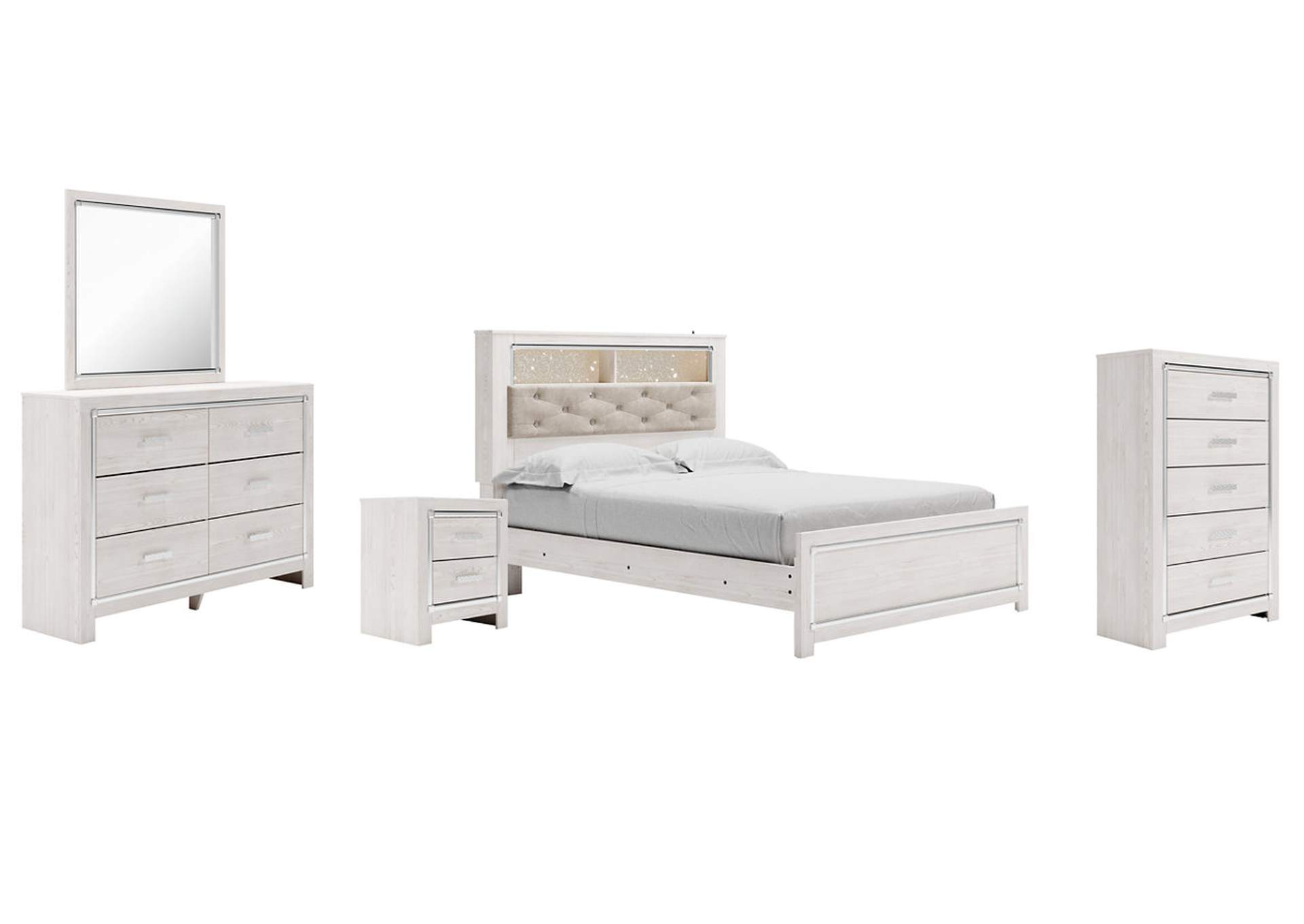 Altyra Queen Panel Bookcase Bed with Mirrored Dresser, Chest and Nightstand,Signature Design By Ashley