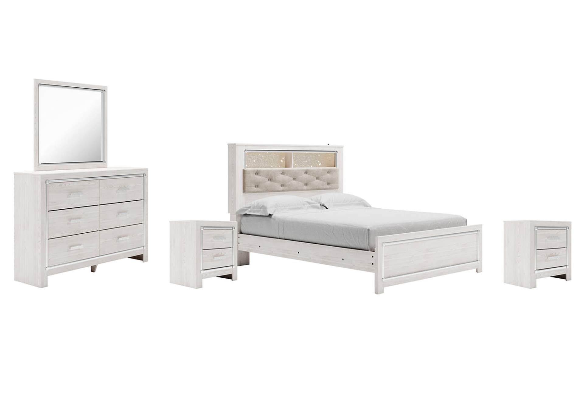 Altyra Queen Panel Bookcase Bed with Mirrored Dresser and 2 Nightstands,Signature Design By Ashley