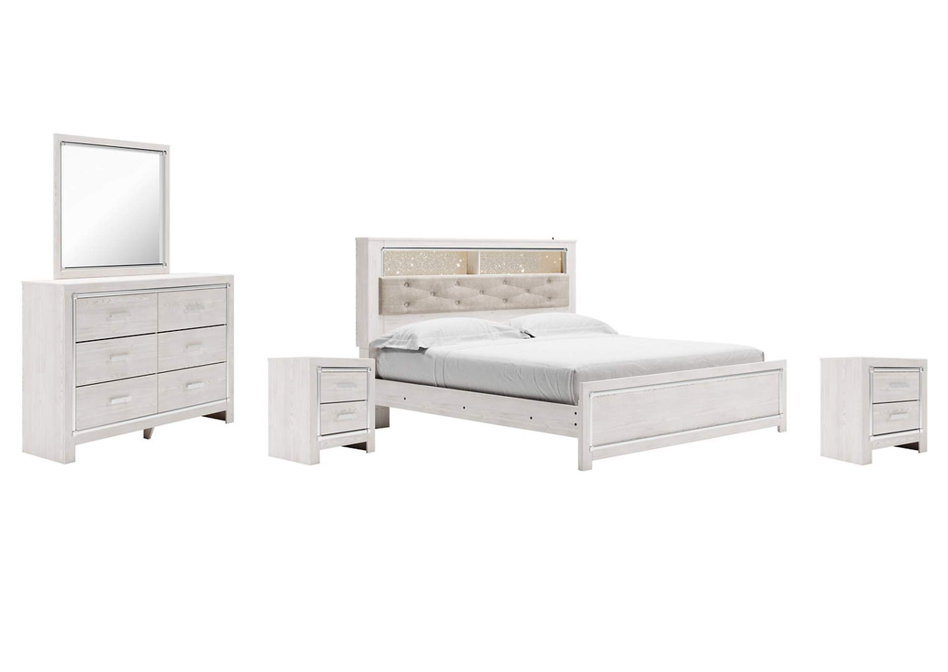 Altyra King Panel Bookcase Bed with Mirrored Dresser and 2 Nightstands,Signature Design By Ashley