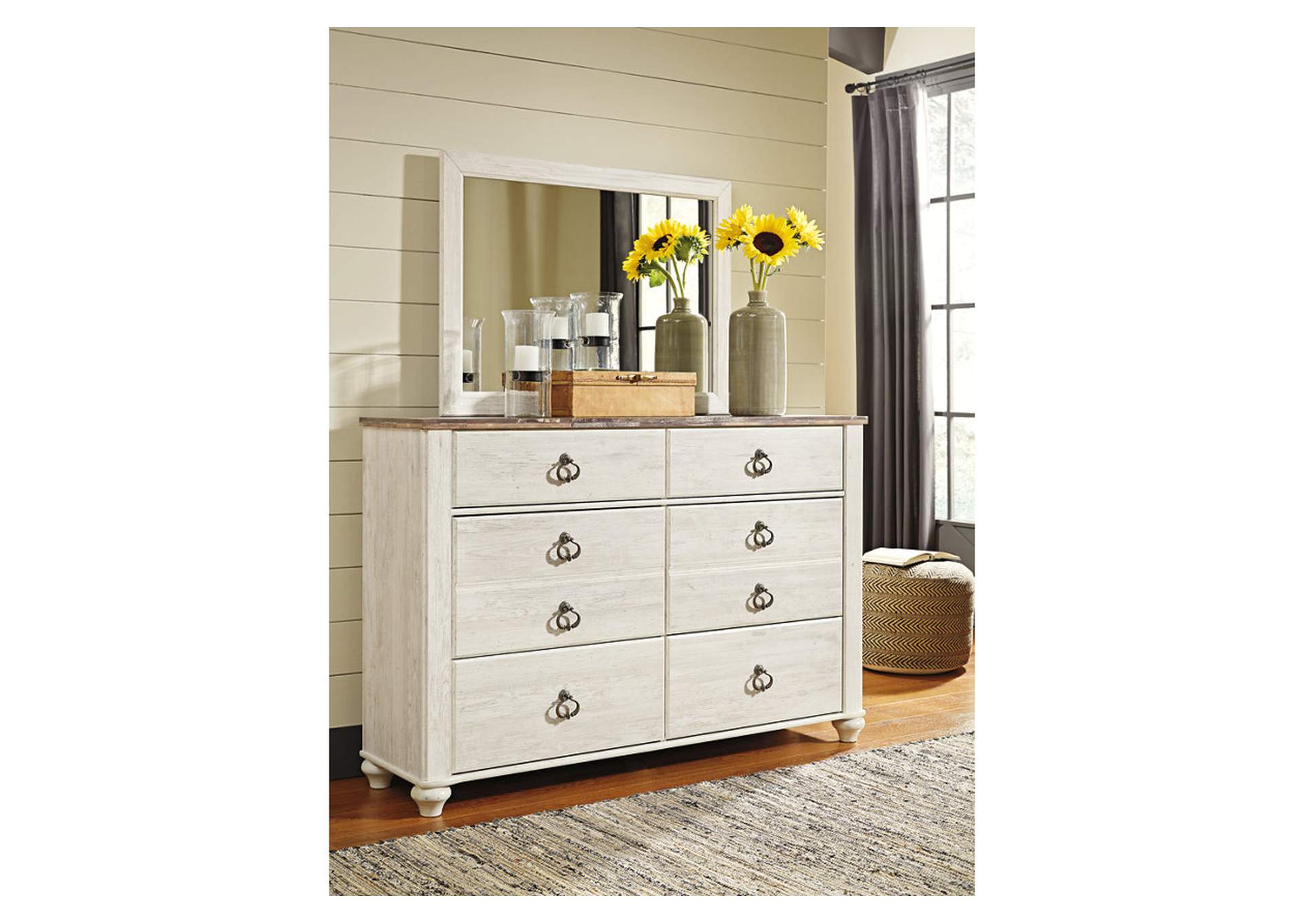 Willowton Queen Panel Bed with Mirrored Dresser, Chest and 2 Nightstands,Signature Design By Ashley
