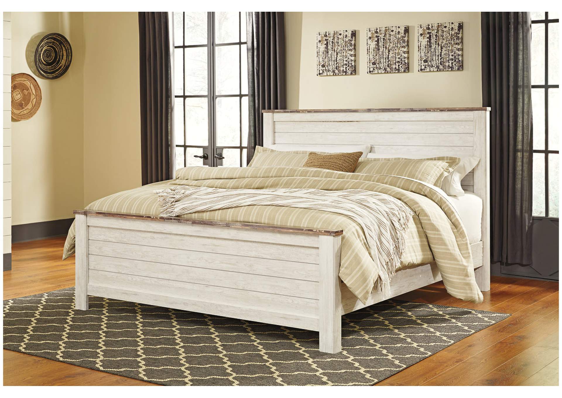Willowton California King Panel Bed with Mirrored Dresser, Chest and 2 Nightstands,Signature Design By Ashley