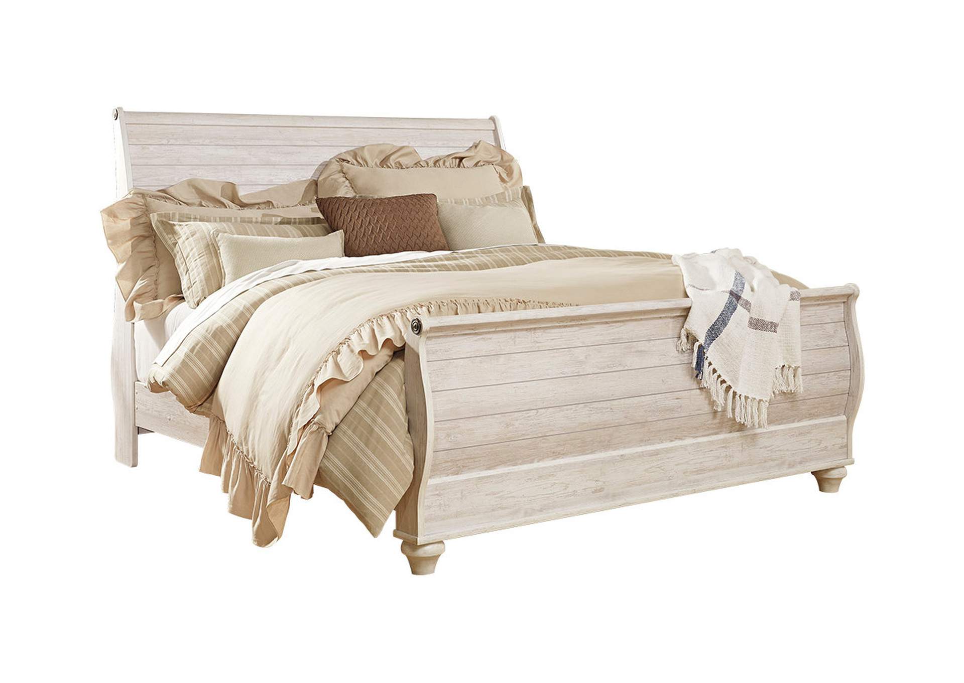 Willowton King Sleigh Bed with Mirrored Dresser and Chest,Signature Design By Ashley
