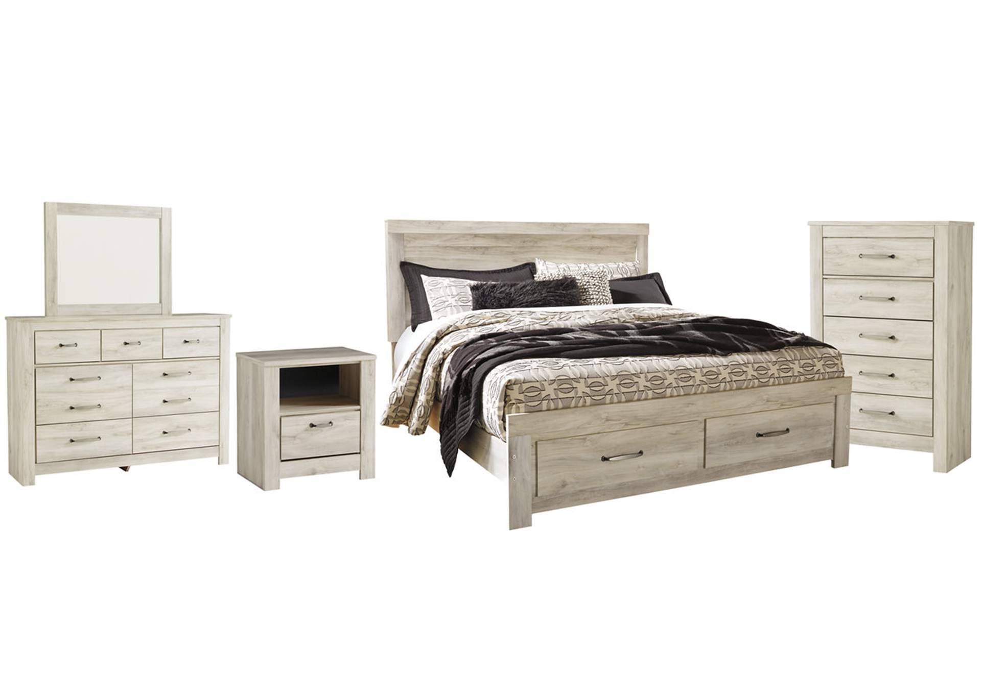 Bellaby King Platform Bed with 2 Storage Drawers with Mirrored Dresser, Chest and Nightstand,Signature Design By Ashley