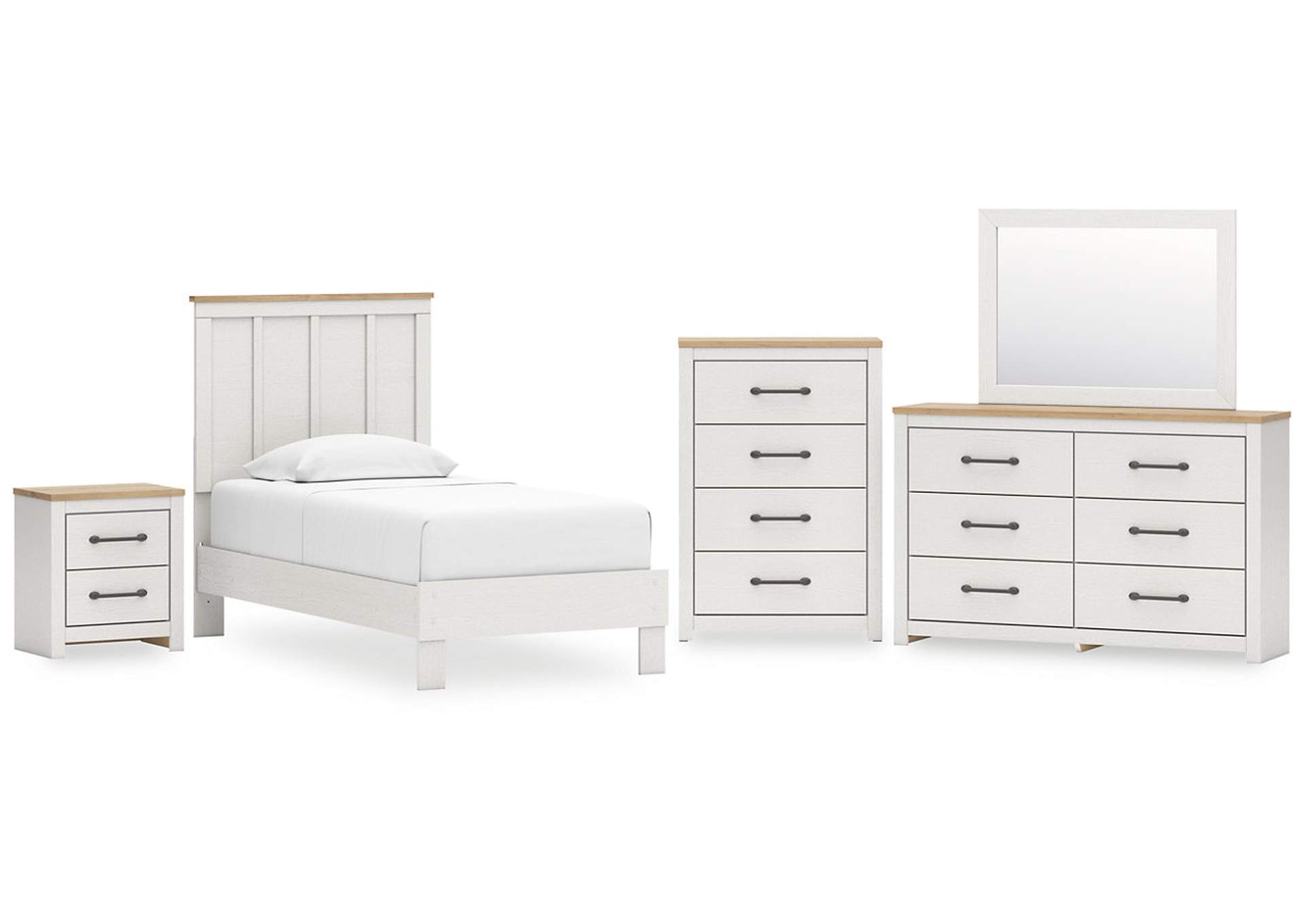 Linnocreek Twin Panel Bed with Mirrored Dresser, Chest and Nightstand,Benchcraft