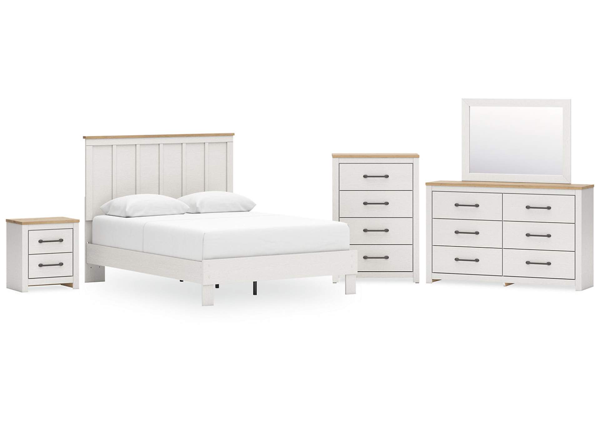 Linnocreek Queen Panel Bed with Mirrored Dresser, Chest and Nightstand,Benchcraft