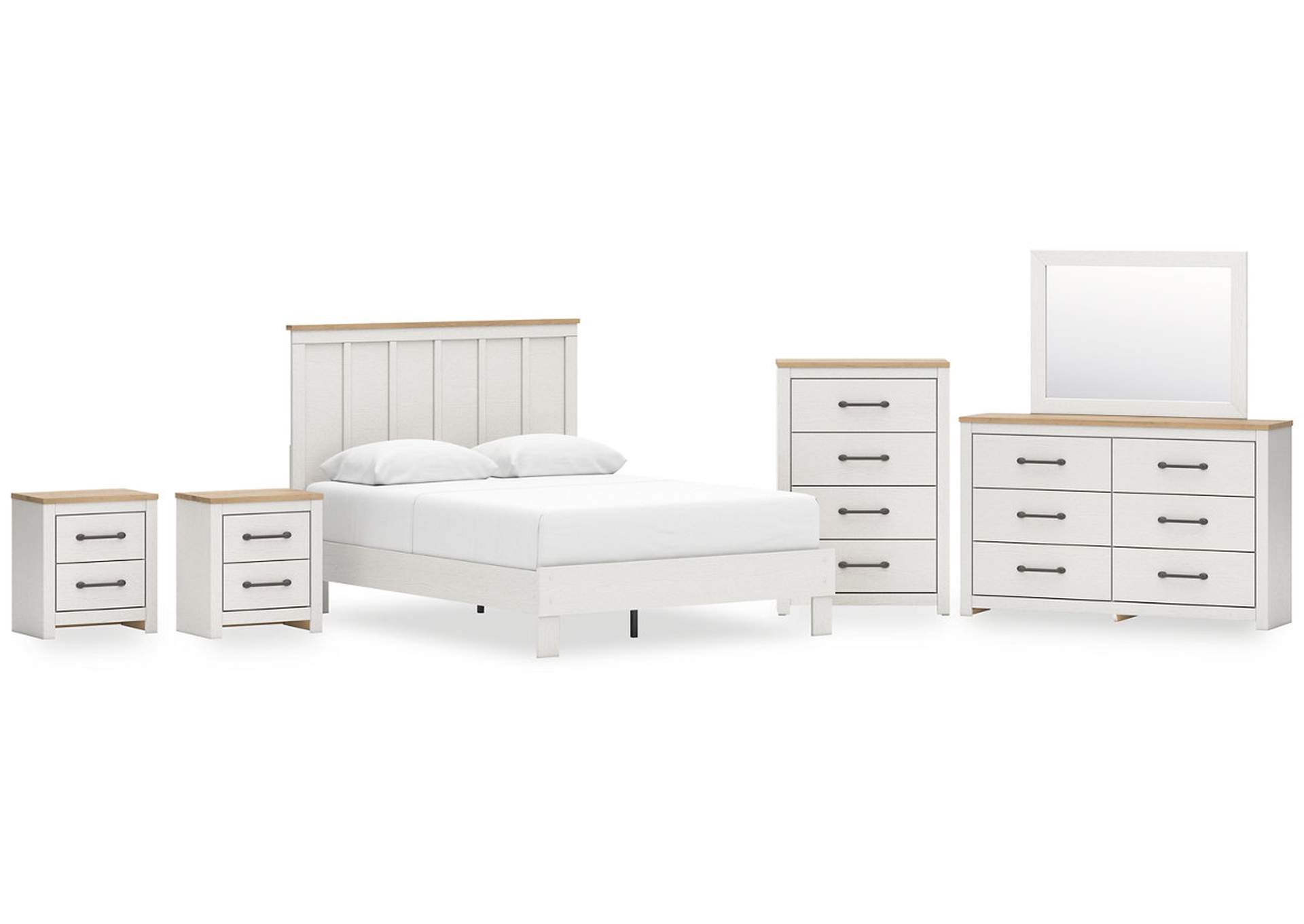 Linnocreek Queen Panel Bed with Mirrored Dresser, Chest and 2 Nightstands,Benchcraft