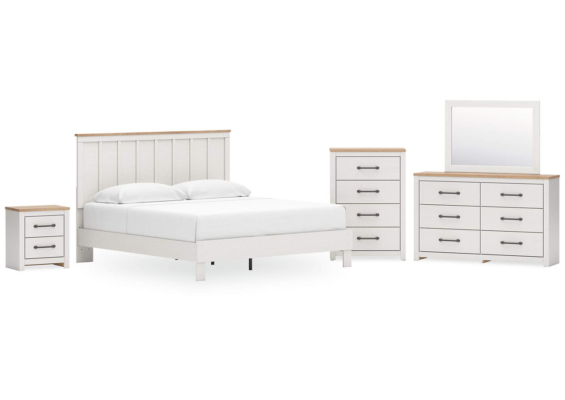 Linnocreek King Panel Bed with Mirrored Dresser, Chest and Nightstand,Benchcraft