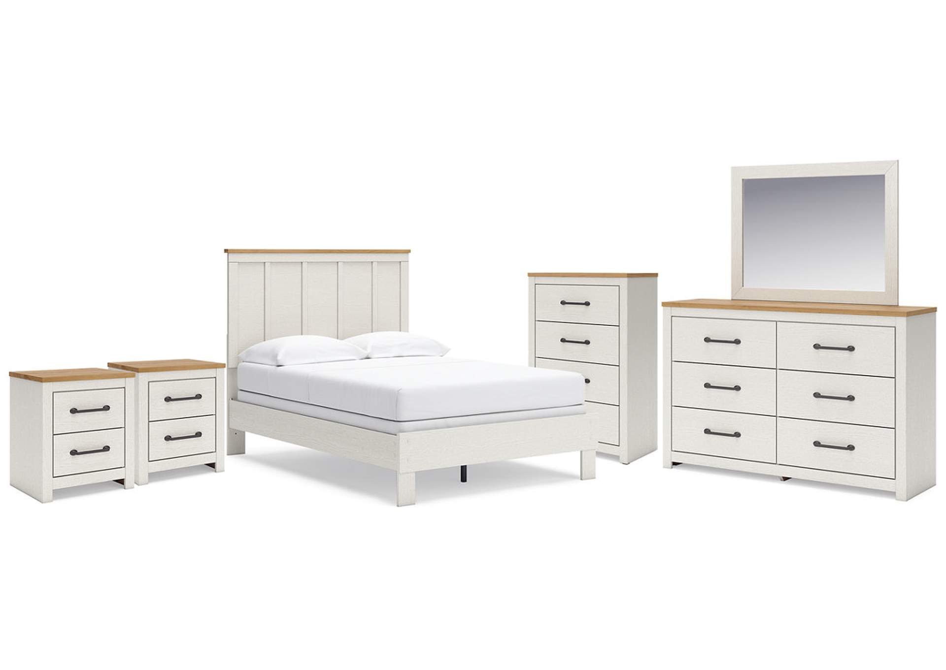 Linnocreek Full Panel Bed with Mirrored Dresser, Chest and 2 Nightstands,Benchcraft