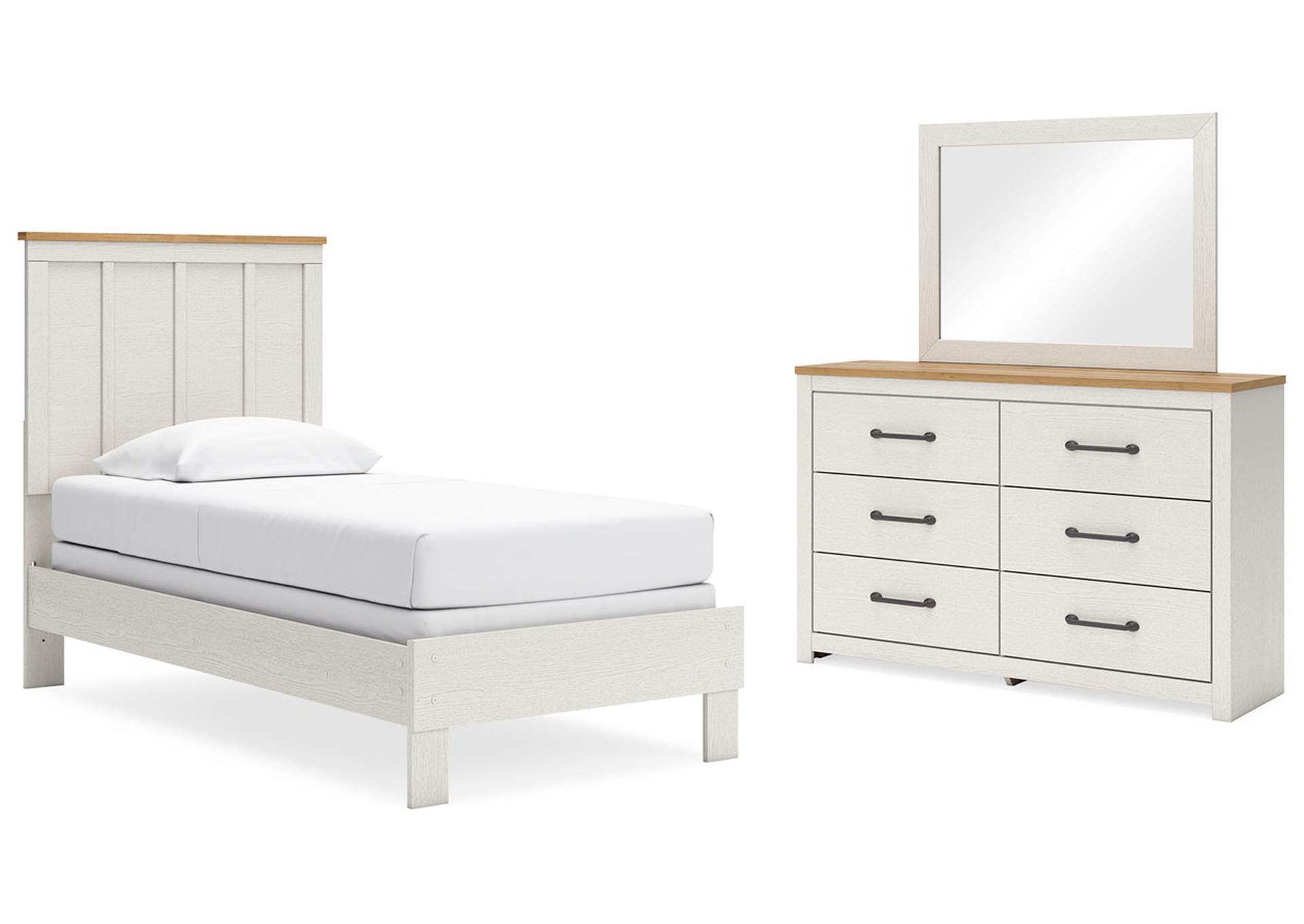 Linnocreek Twin Panel Bed with Mirrored Dresser,Benchcraft