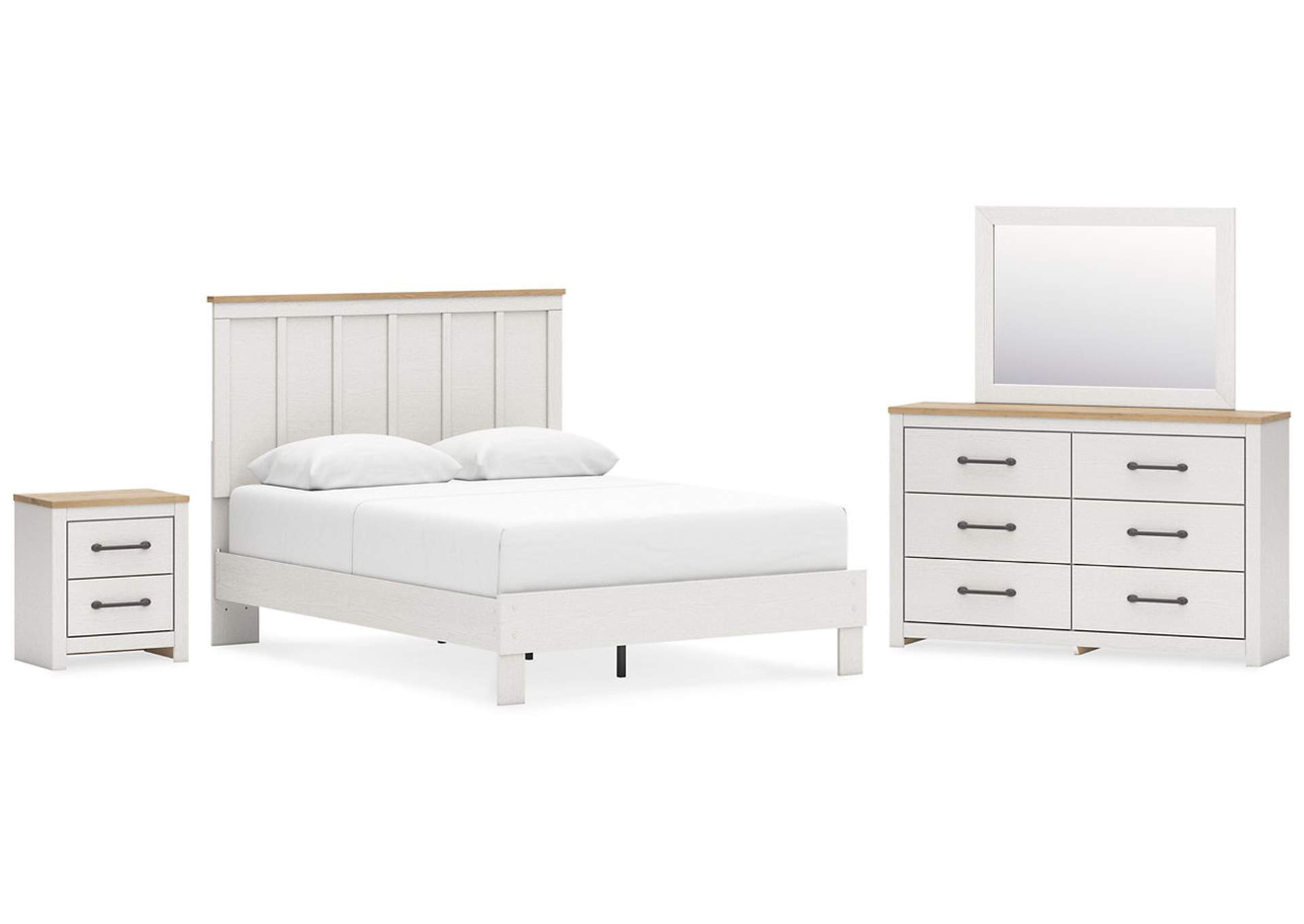 Linnocreek Queen Panel Bed with Mirrored Dresser and Nightstand,Benchcraft