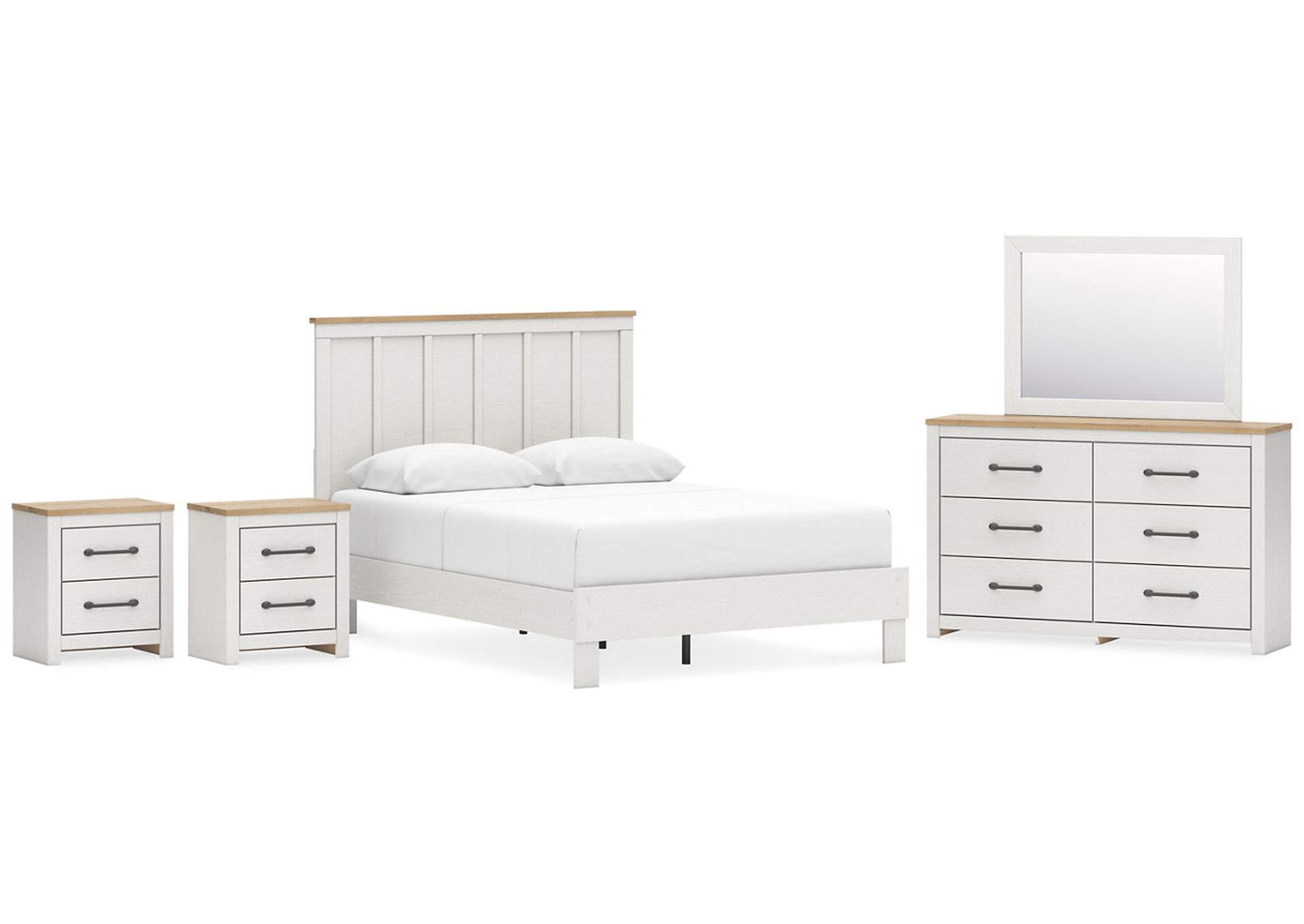 Linnocreek Queen Panel Bed with Mirrored Dresser and 2 Nightstands,Benchcraft