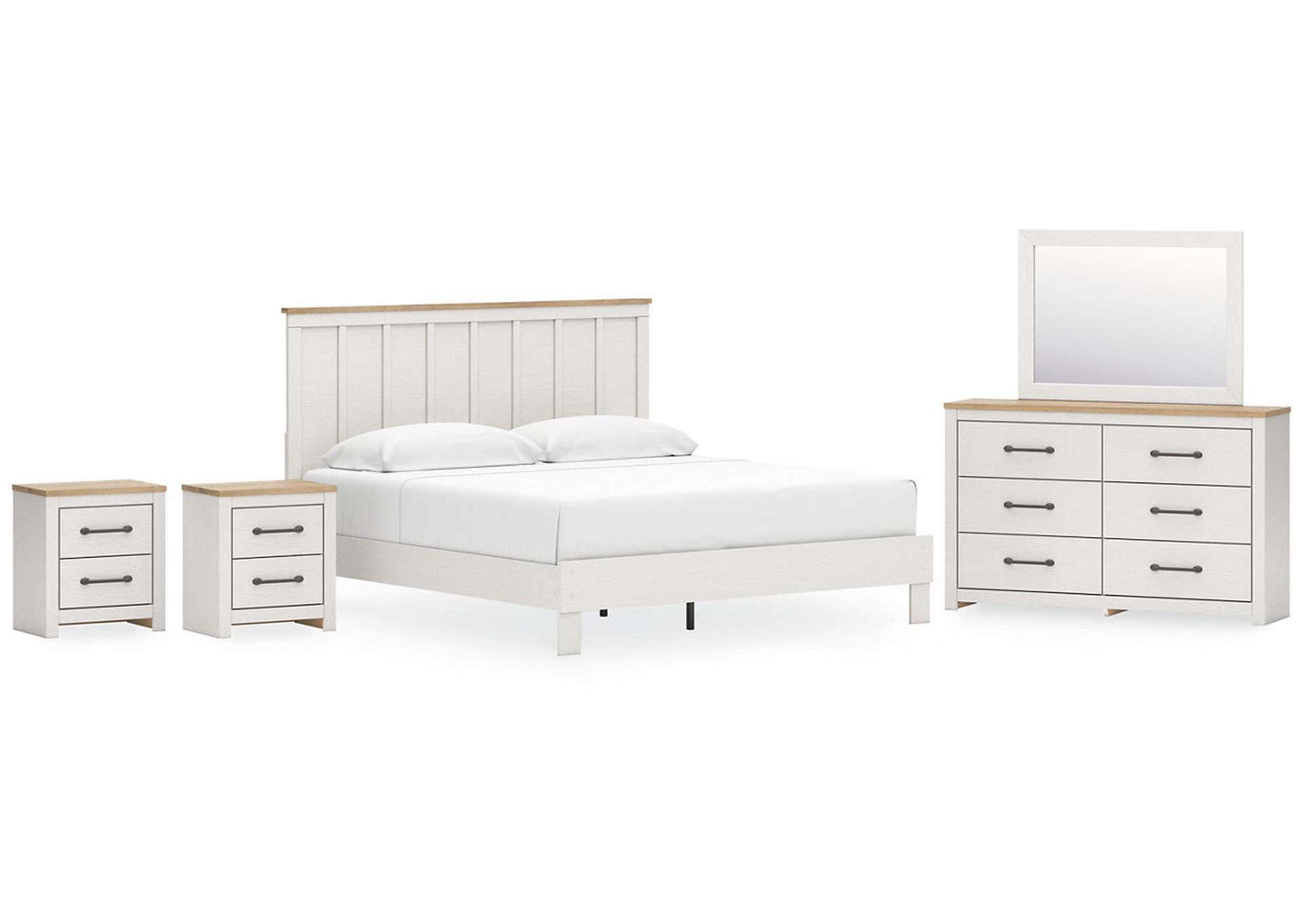 Linnocreek King Panel Bed with Mirrored Dresser and 2 Nightstands,Benchcraft