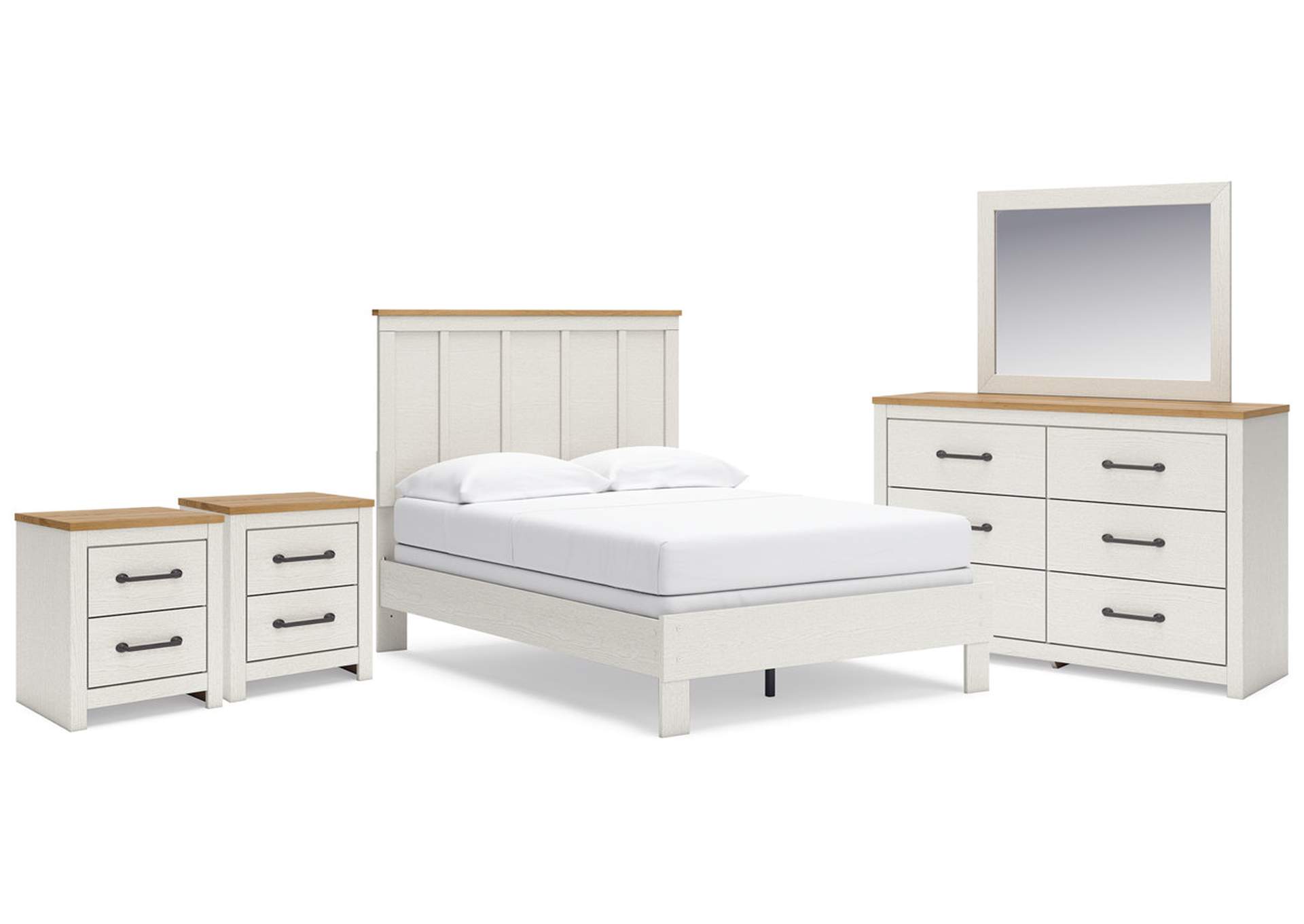 Linnocreek Full Panel Bed with Mirrored Dresser and 2 Nightstands,Benchcraft