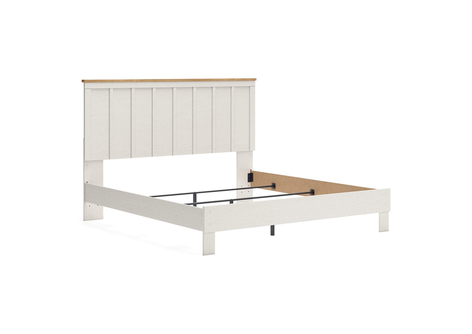 Linnocreek King Panel Bed with Mirrored Dresser and Chest,Benchcraft