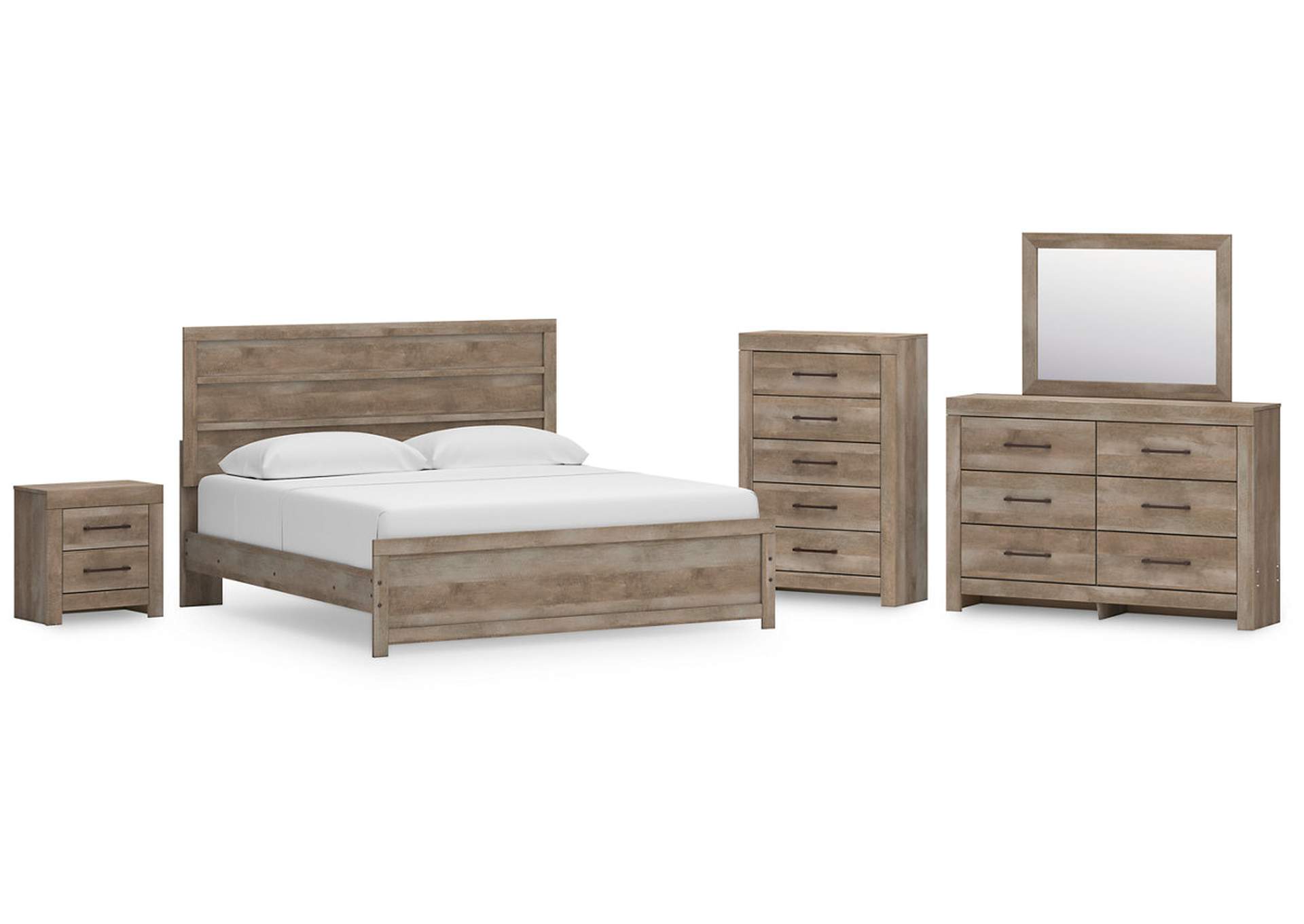 Gachester King Panel Bed with Mirrored Dresser, Chest and Nightstand,Ashley