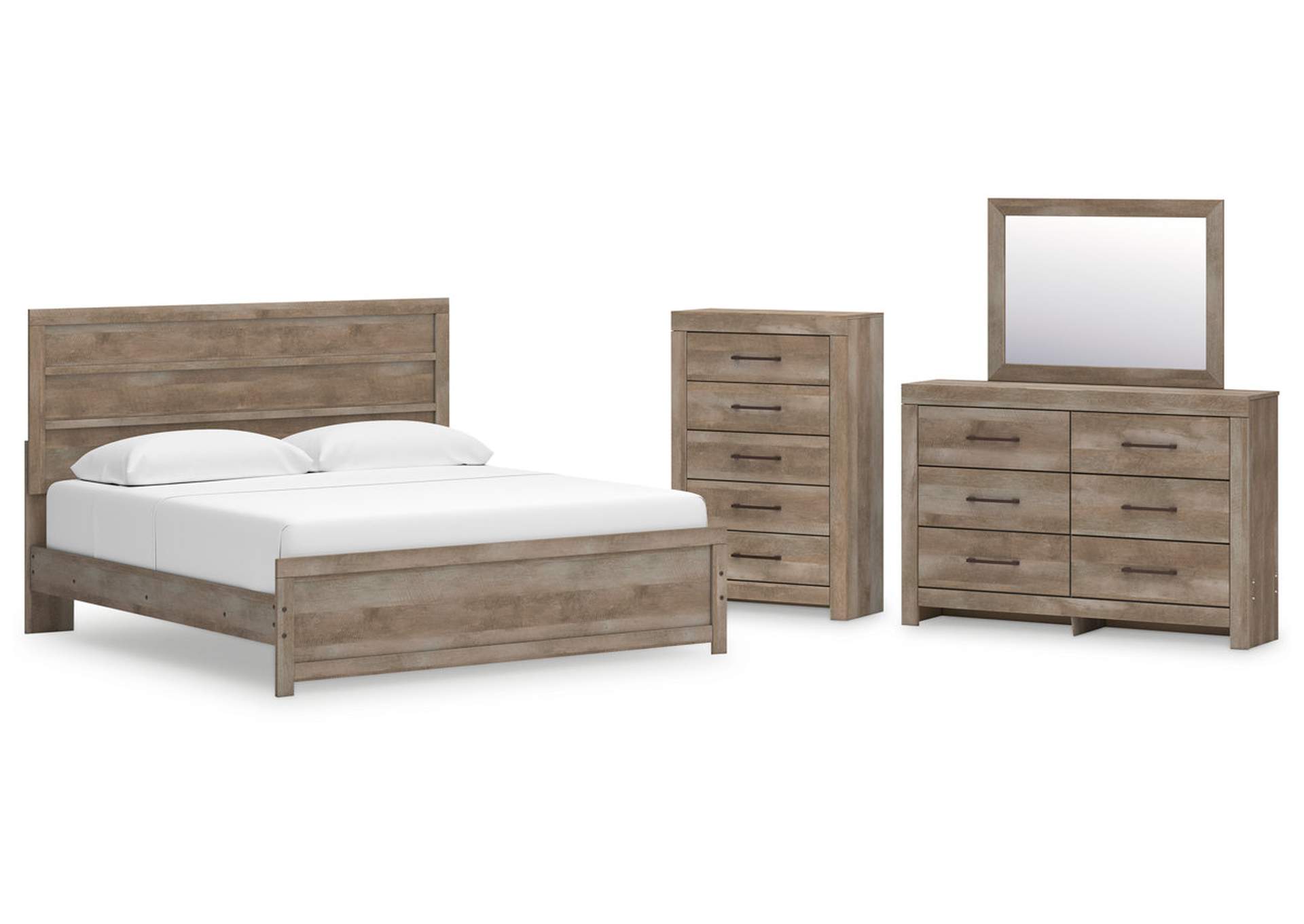 Gachester King Panel Bed with Mirrored Dresser and Chest,Ashley