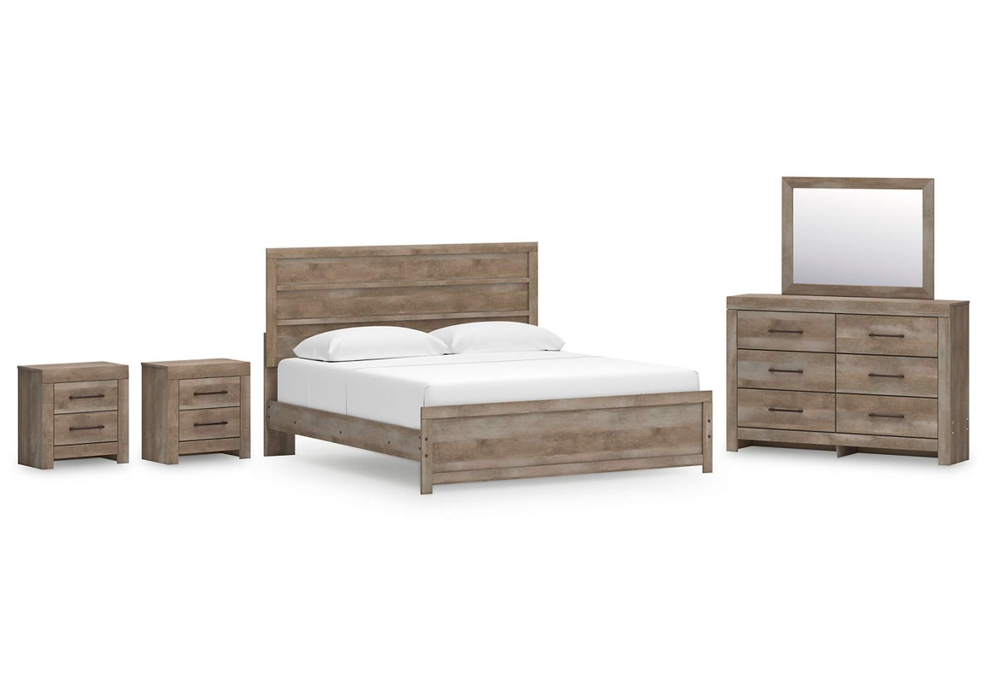 Gachester King Panel Bed with Mirrored Dresser and 2 Nightstands,Ashley