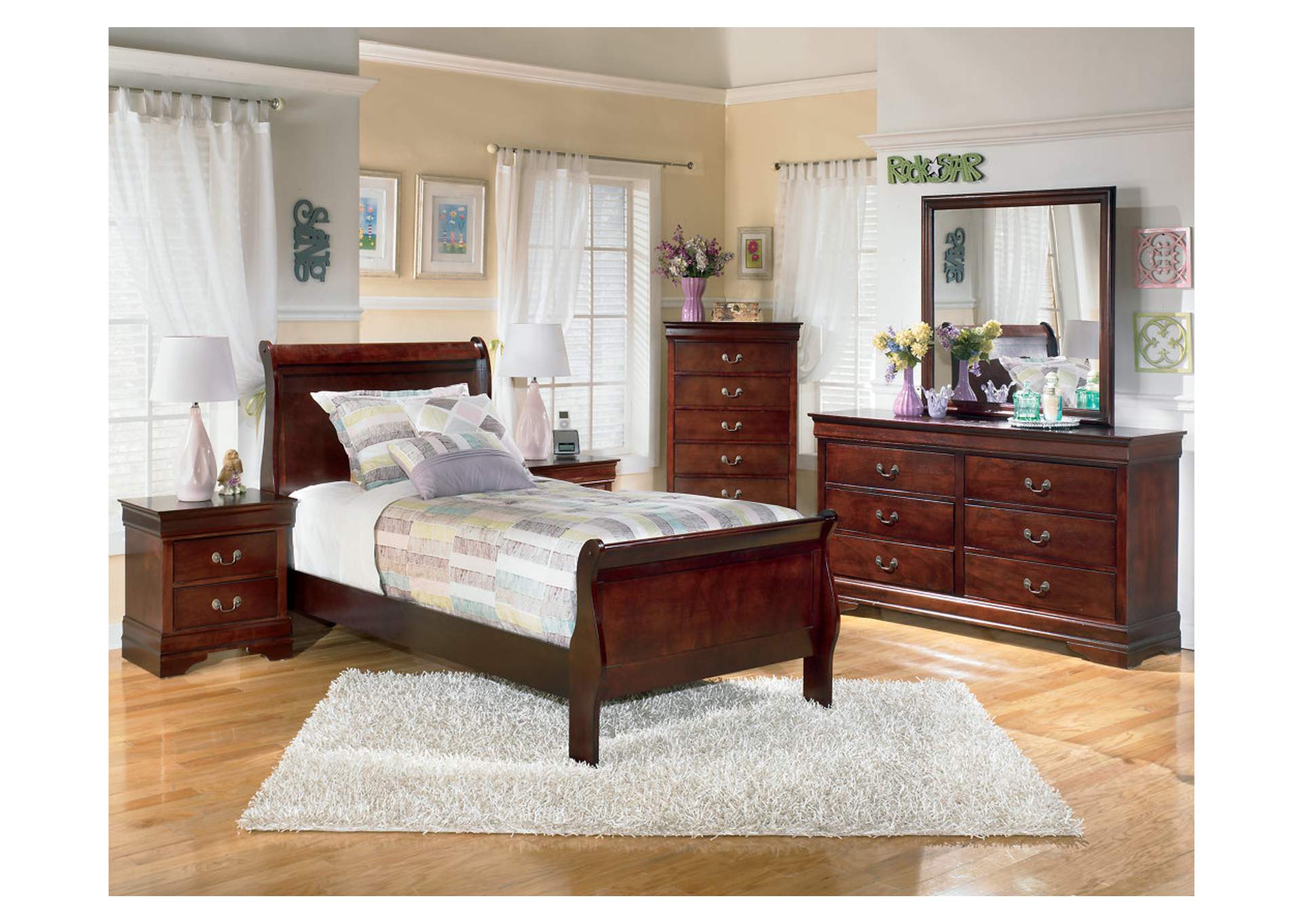 Alisdair Twin Sleigh Bed with Mirrored Dresser, Chest and Nightstand,Signature Design By Ashley