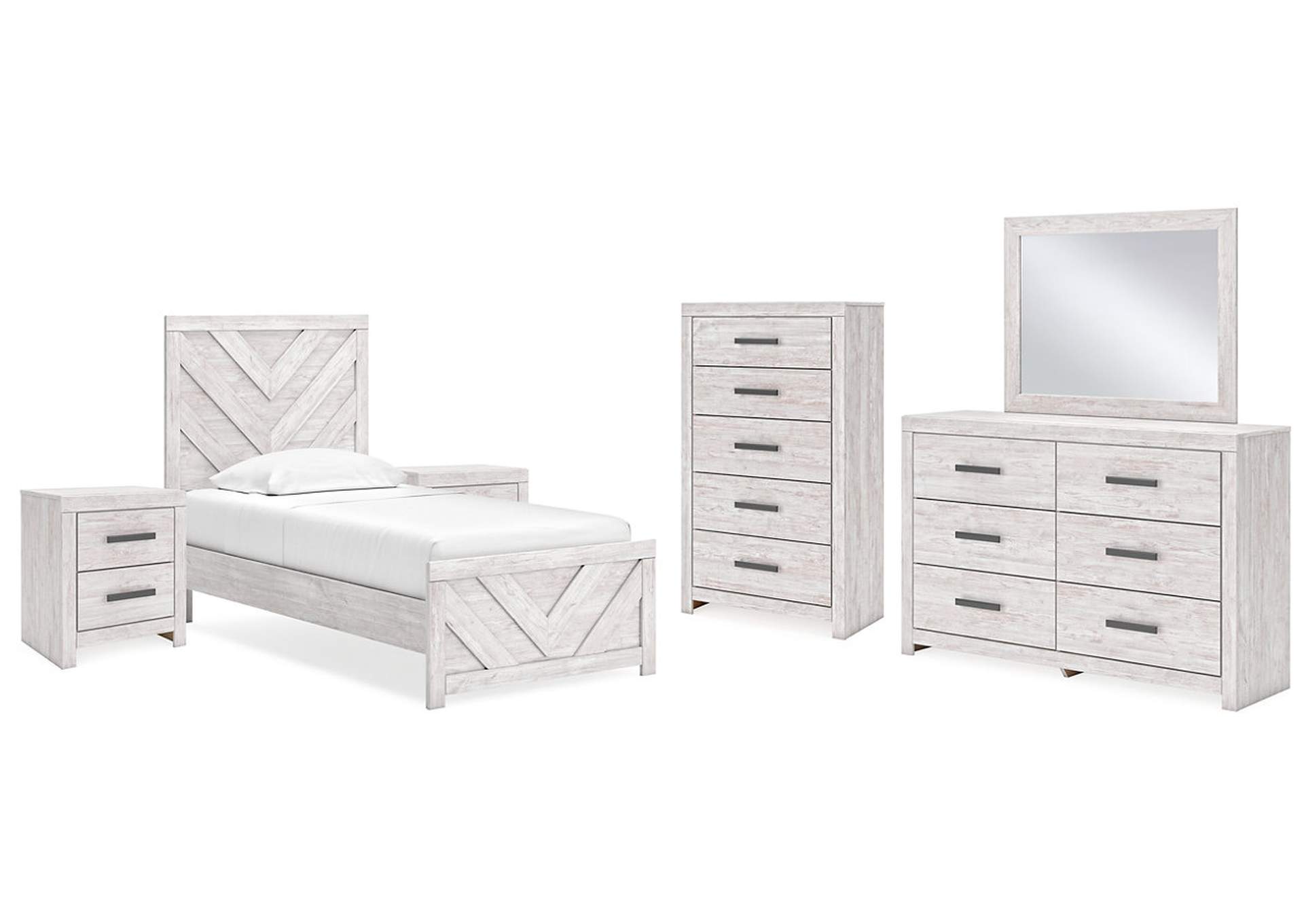 Cayboni Twin Panel Bed with Mirrored Dresser, Chest and 2 Nightstands,Signature Design By Ashley