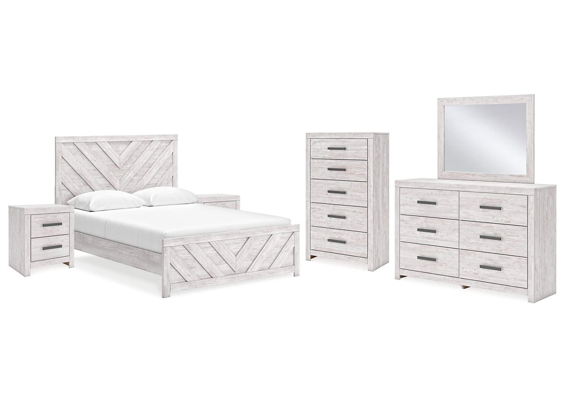 Cayboni Queen Panel Bed with Mirrored Dresser, Chest and 2 Nightstands,Signature Design By Ashley