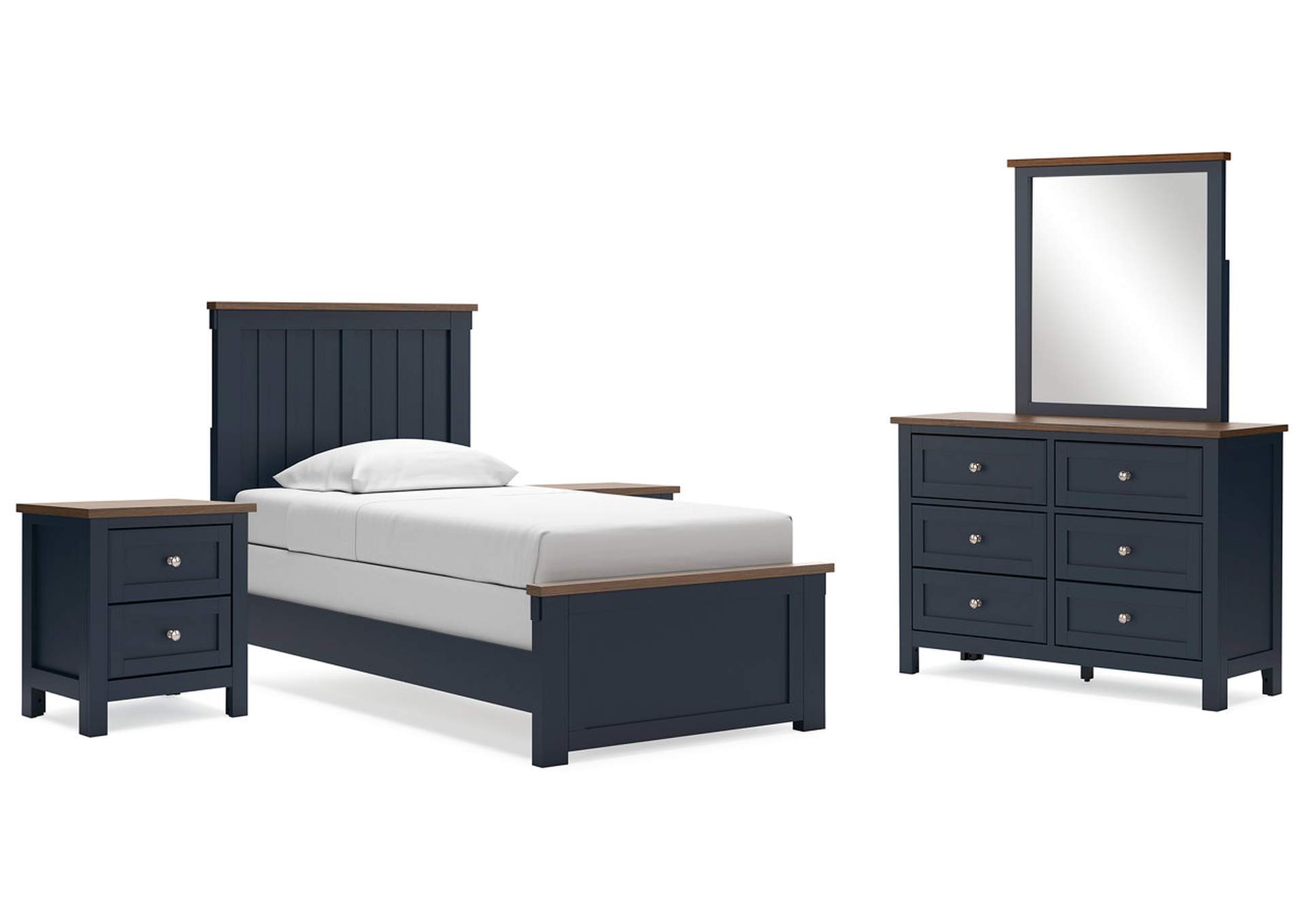 Landocken Twin Panel Bed with Mirrored Dresser and 2 Nightstands,Signature Design By Ashley