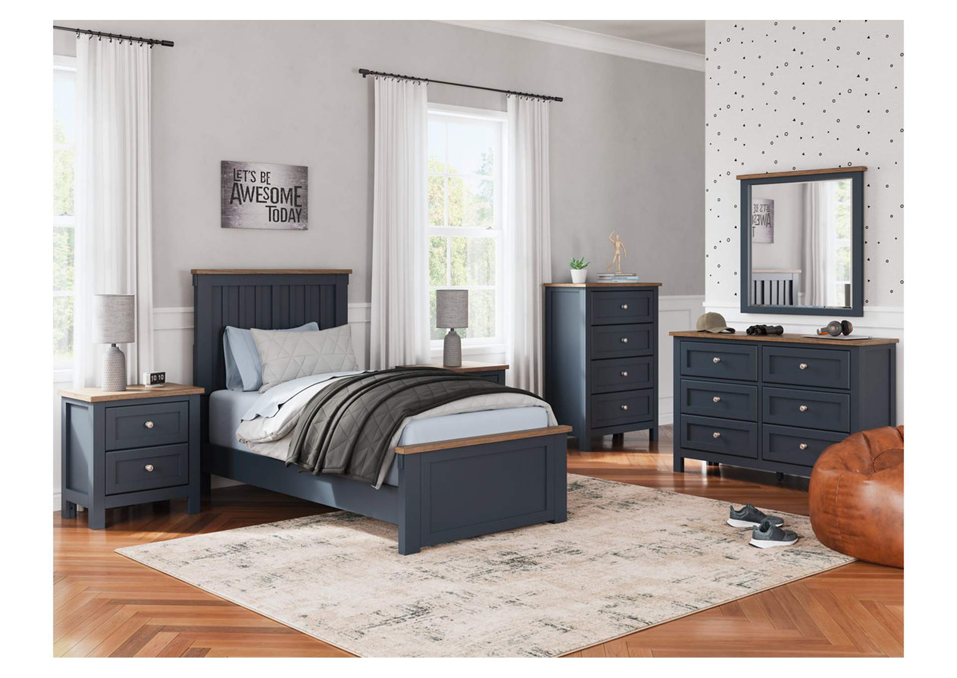 Landocken Twin Panel Bed with Mirrored Dresser,Signature Design By Ashley