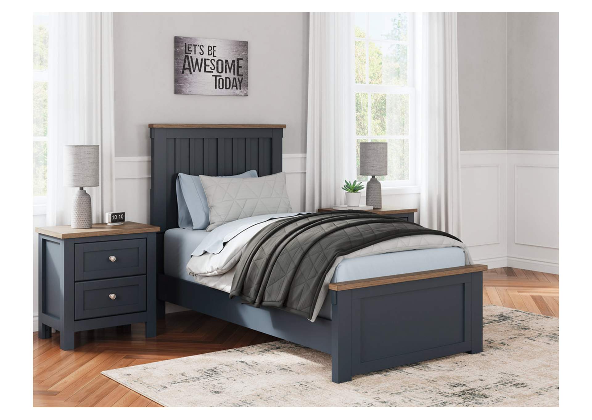 Landocken Twin Panel Bed with Mirrored Dresser, Chest and Nightstand,Signature Design By Ashley