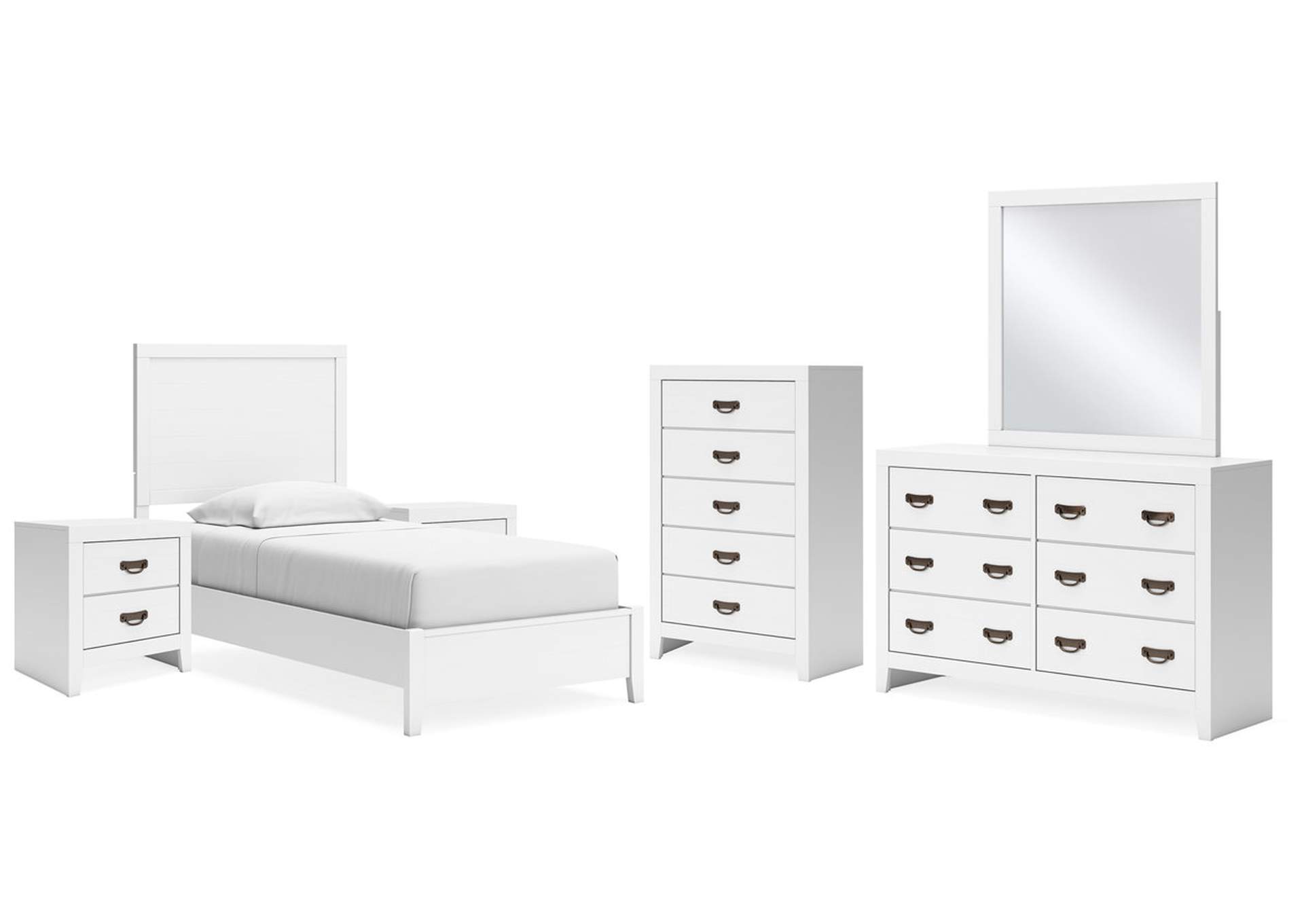 Binterglen Twin Panel Bed with Mirrored Dresser, Chest and 2 Nightstands,Signature Design By Ashley