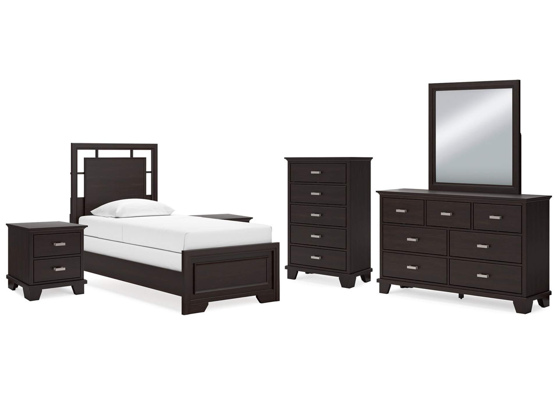 Covetown Twin Panel Bed with Mirrored Dresser, Chest and 2 Nightstands,Signature Design By Ashley