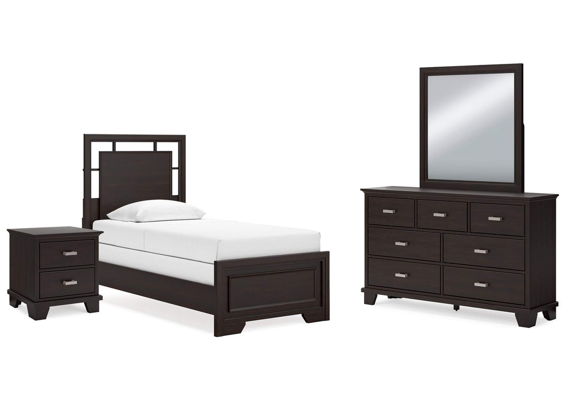 Covetown Twin Panel Bed with Mirrored Dresser and Nightstand,Signature Design By Ashley