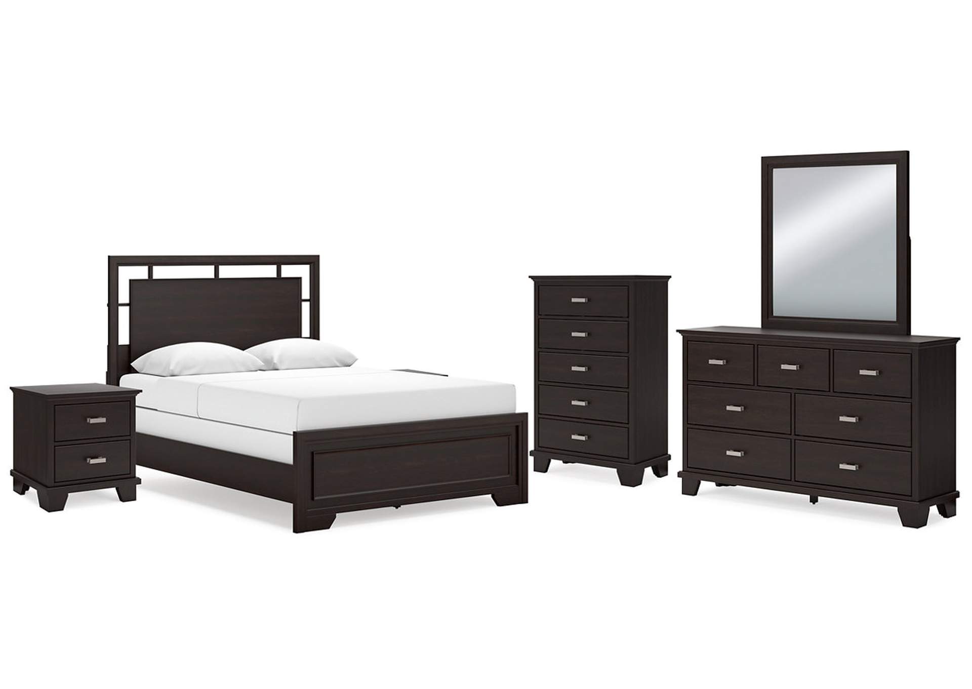 Covetown Queen Panel Bed with Mirrored Dresser, Chest and 2 Nightstands,Signature Design By Ashley