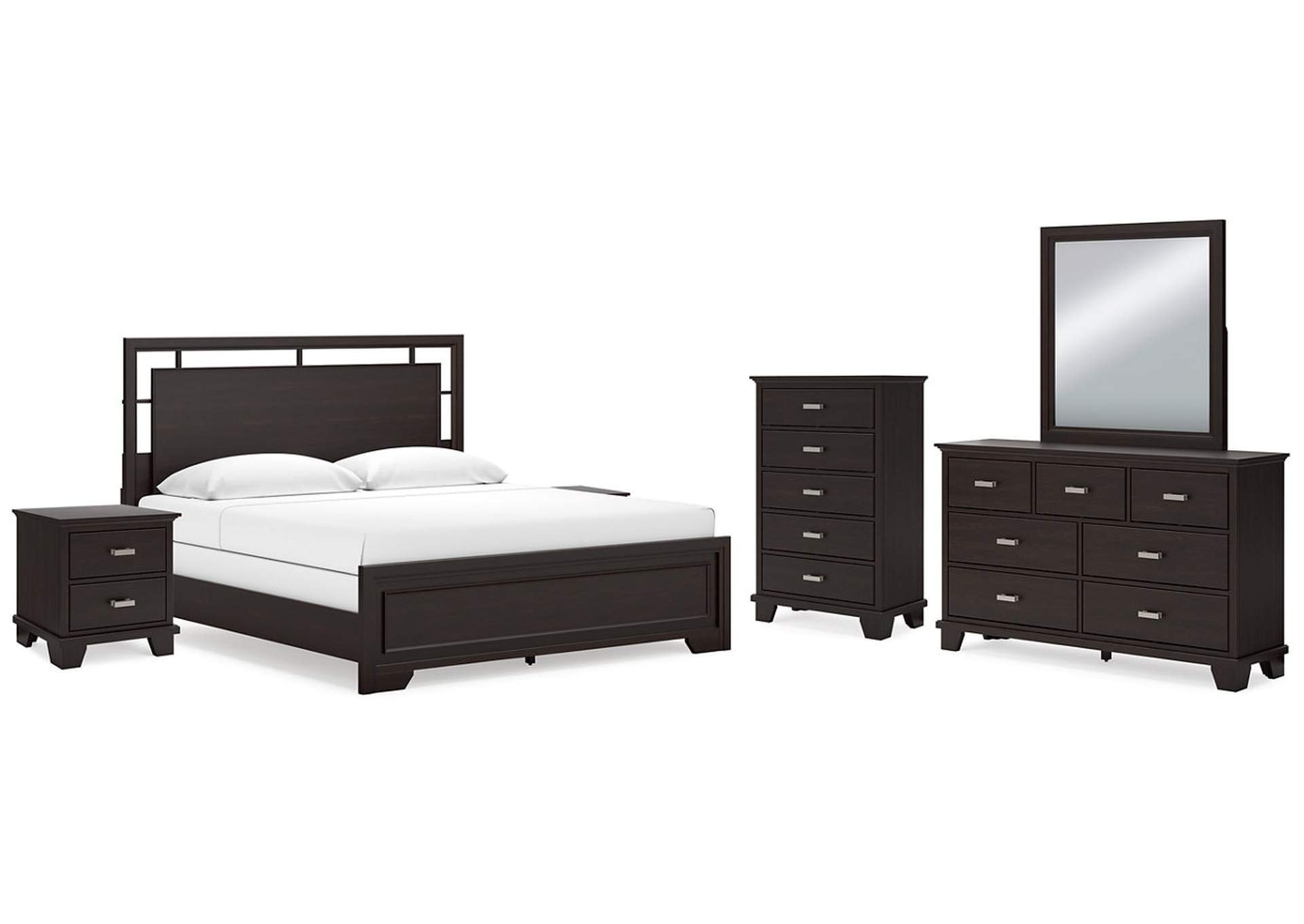 Covetown California King Panel Bed with Mirrored Dresser, Chest and 2 Nightstands,Signature Design By Ashley